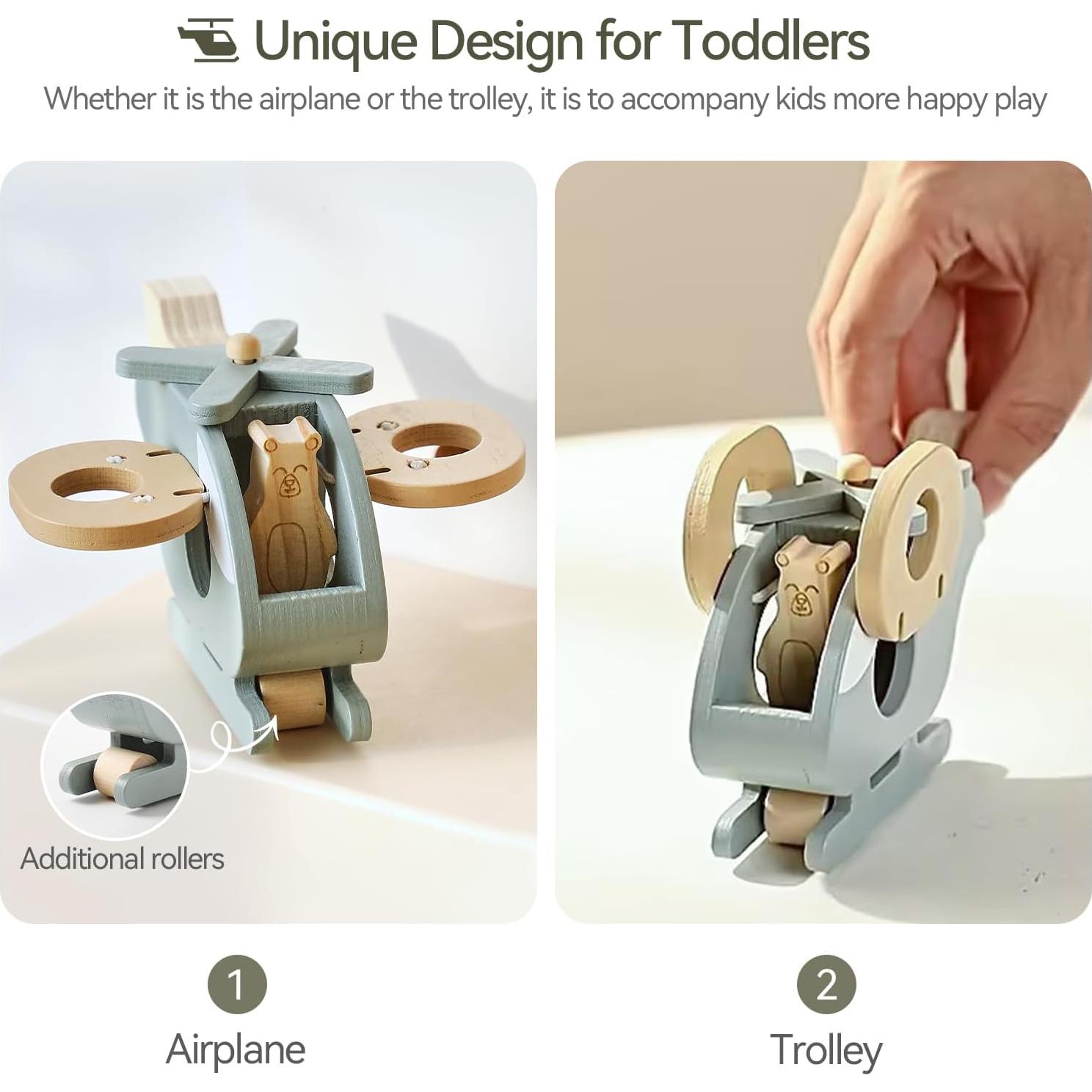 Avión de Madera EERKEOD para Niños - Juguete Montessori 12x4.5x8cm