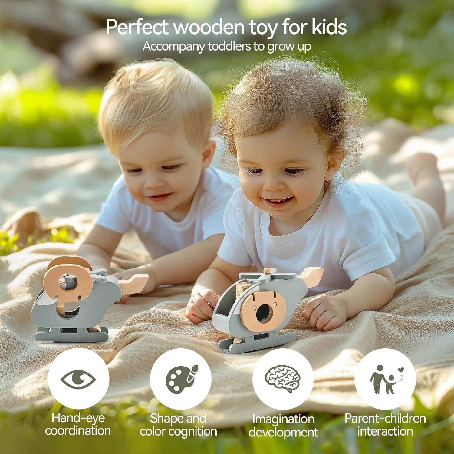 Avión de Madera EERKEOD para Niños - Juguete Montessori 12x4.5x8cm