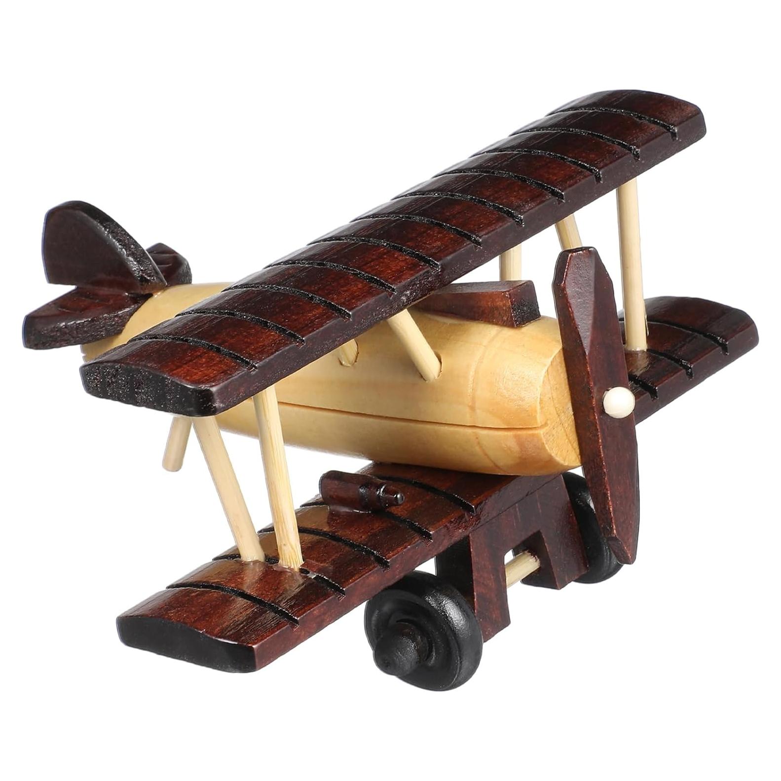 Avión de Madera Vintage DECHOUS 15x14x7 cm Juguete Decorativo