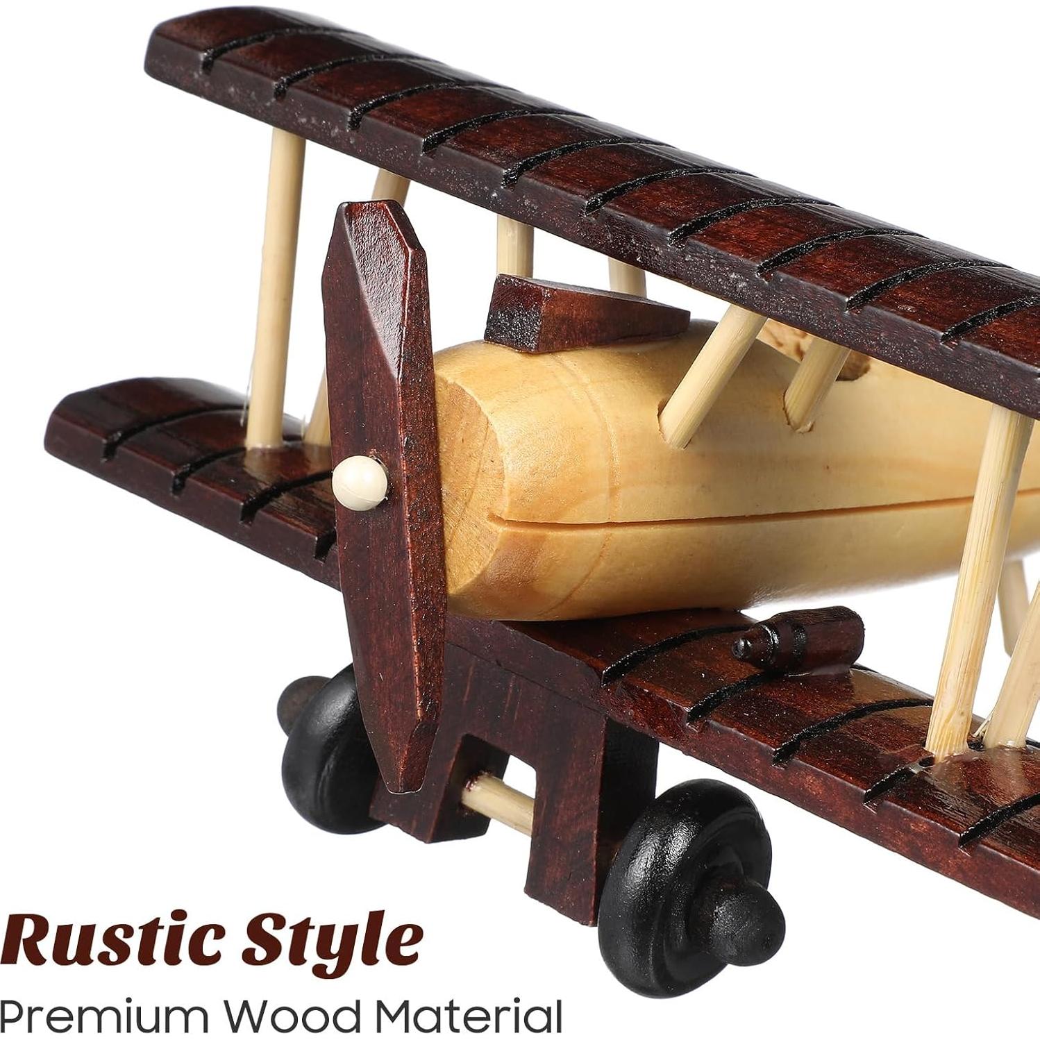 Avión de Madera Vintage DECHOUS 15x14x7 cm Juguete Decorativo