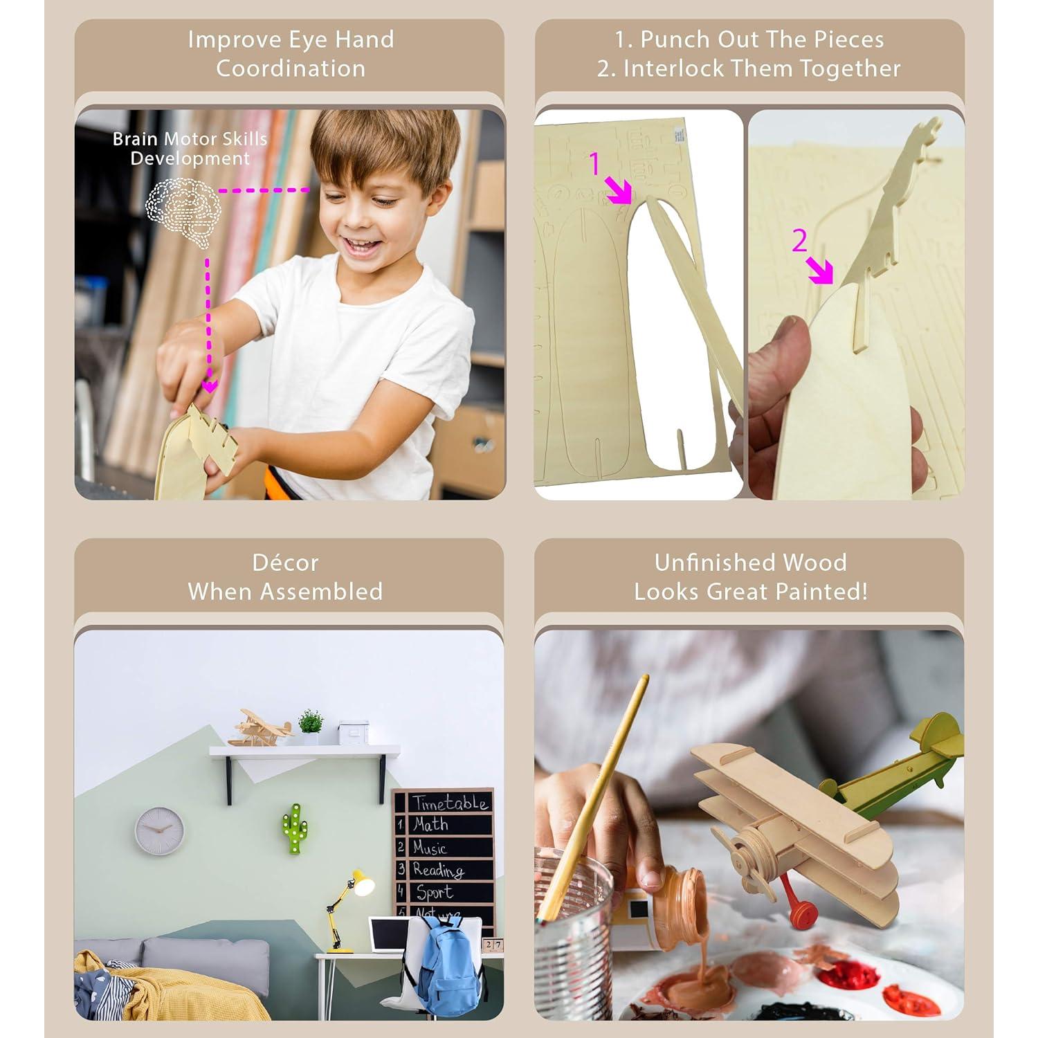 Kit de Modelos de Aviones de Madera Puzzled - 4 Piezas