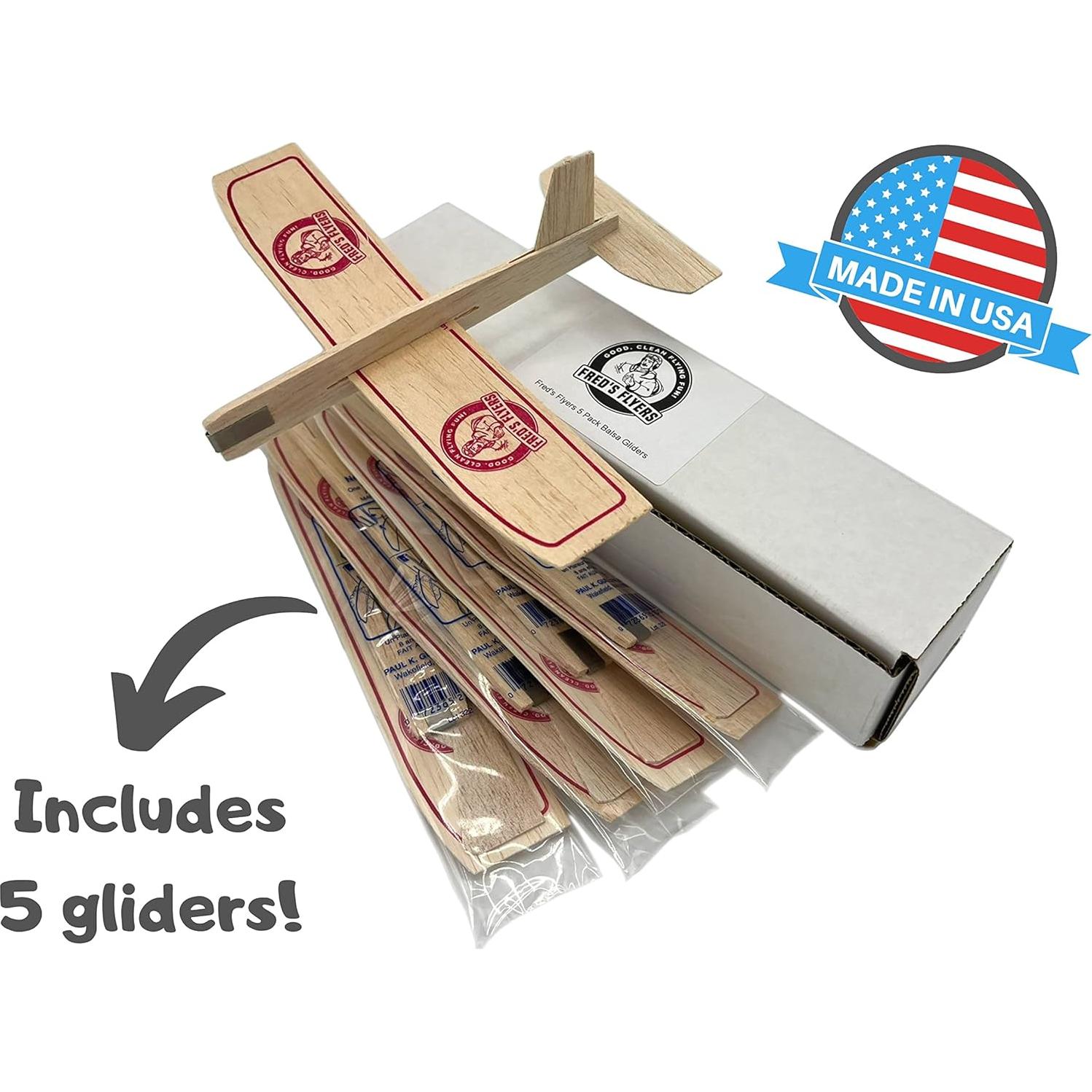 Planeadores de Madera de Balsa Fred - Paquete de 5 - Hecho en EE. UU.