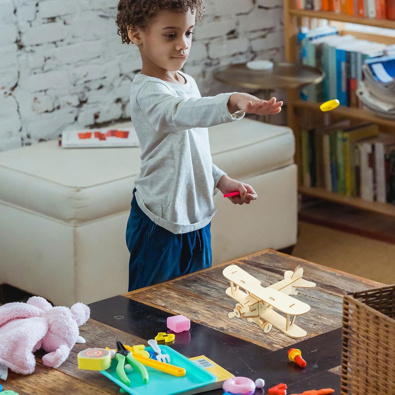 Kit de Aviones de Madera DIY TOYANDONA - 3 Piezas para Pintar