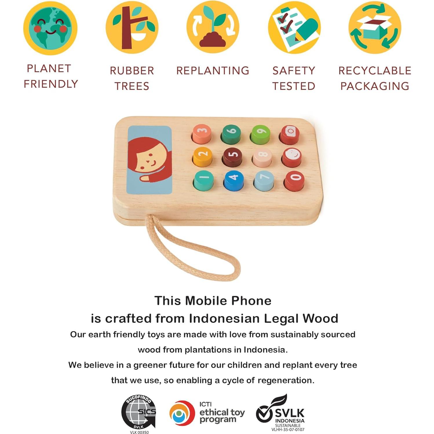 Teléfono Móvil de Madera Mentari - Juguete Educativo 6.3x2.5x11cm