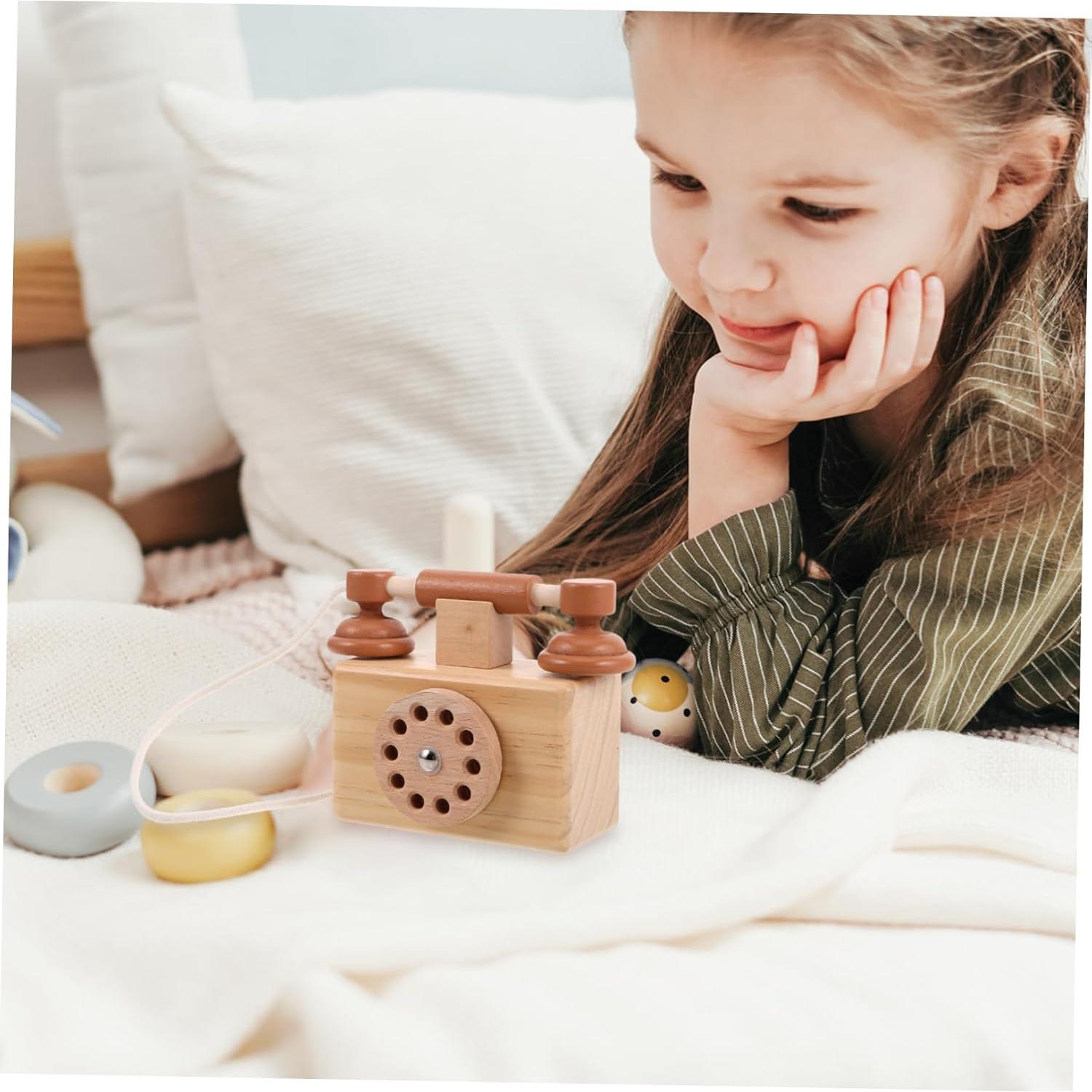 Teléfono de Madera Retro BESPORTBLE para Niños 10.5x10cm