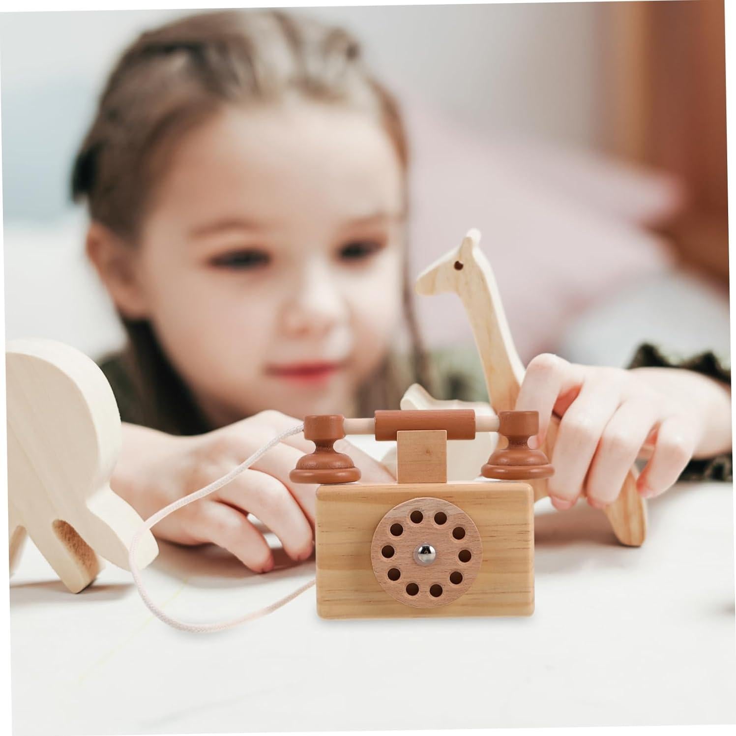 Teléfono de Madera Retro BESPORTBLE para Niños 10.5x10cm