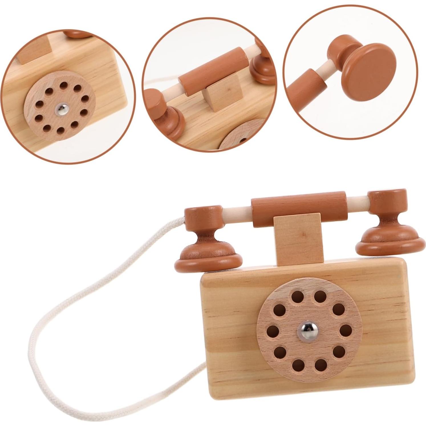 Teléfono de Madera Retro BESPORTBLE para Niños 10.5x10cm
