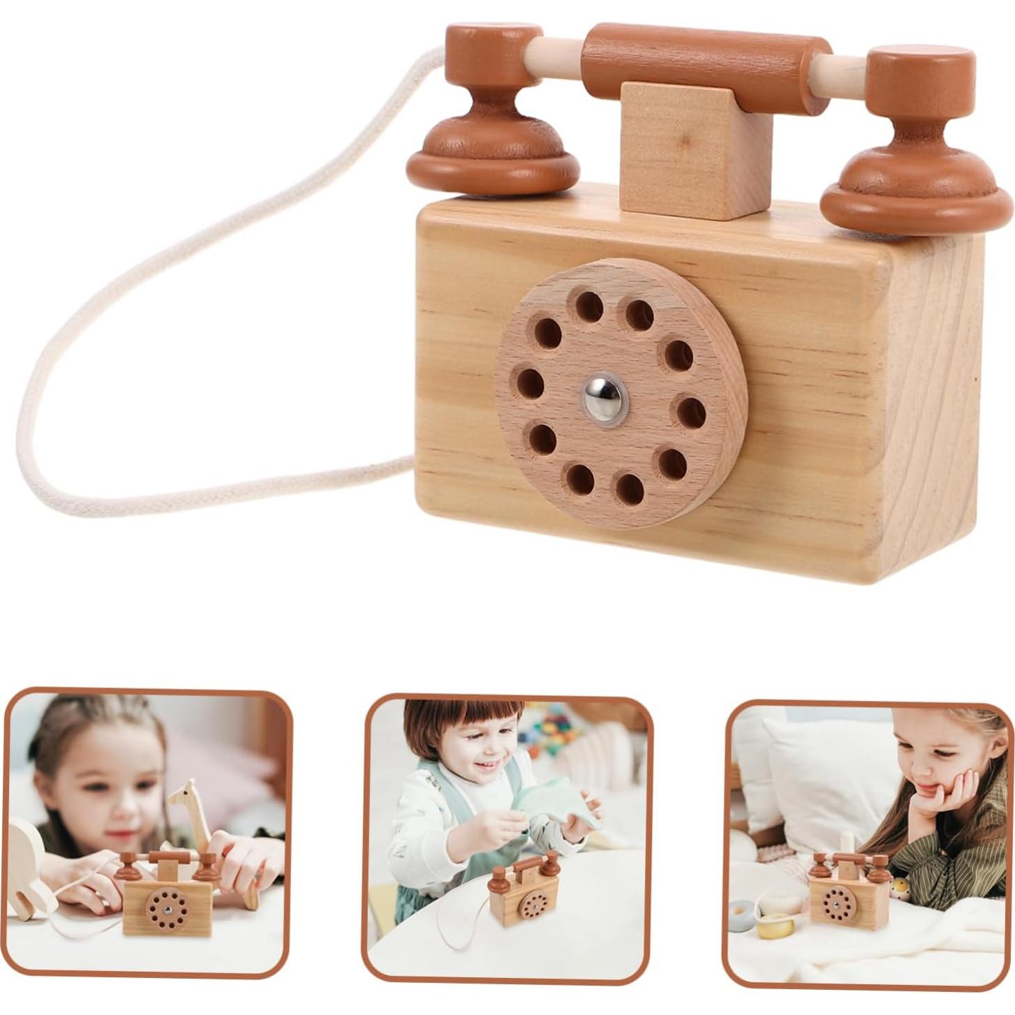 Teléfono de Madera Retro BESPORTBLE para Niños 10.5x10cm