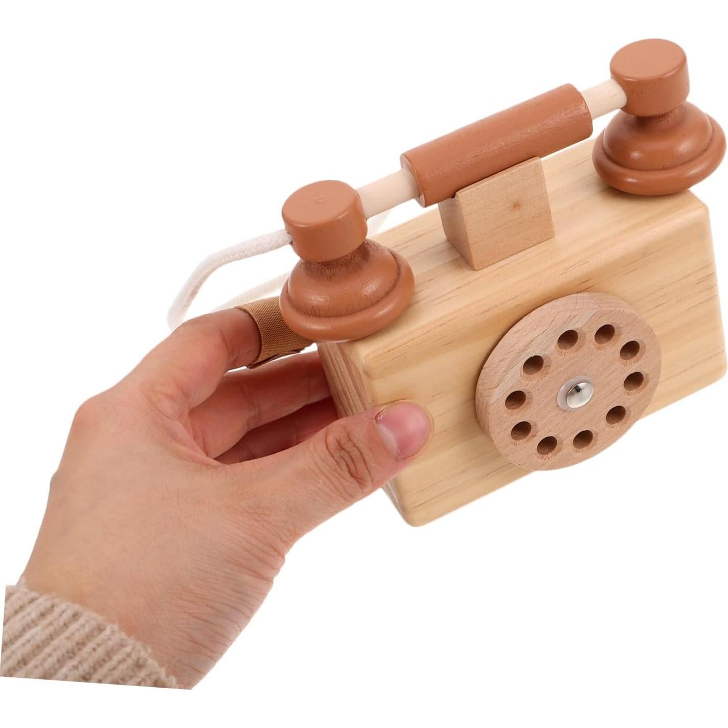 Teléfono de Madera Retro BESPORTBLE para Niños 10.5x10cm