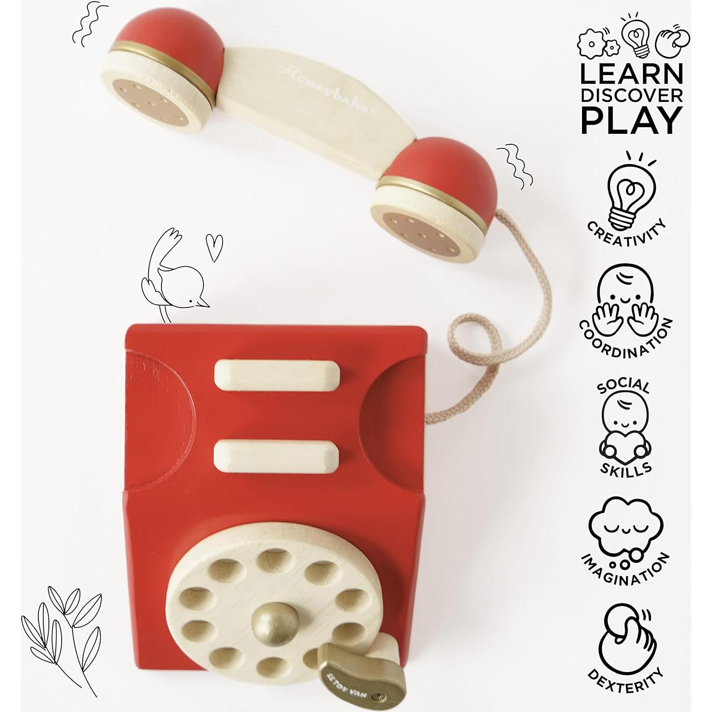 Teléfono de Madera Vintage Le Toy Van para Juego de Roles - 14.2x15.5 cm