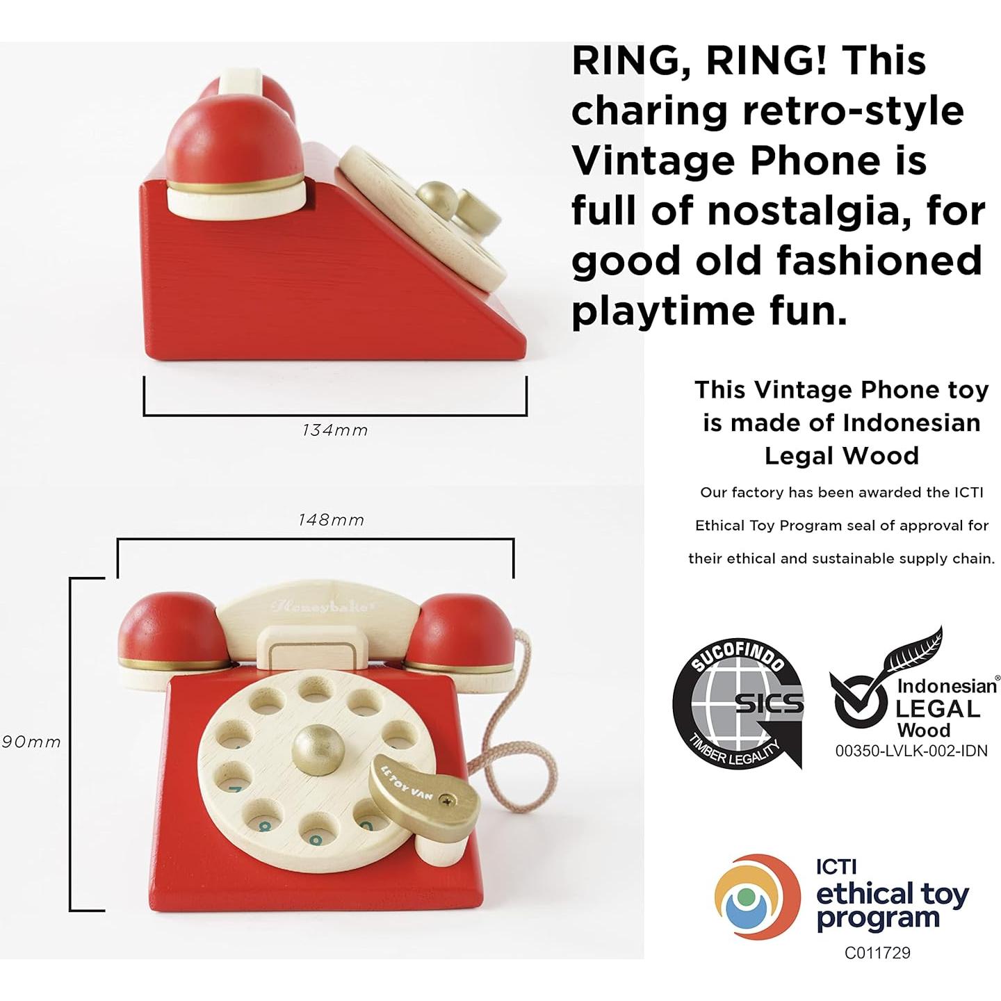 Teléfono de Madera Vintage Le Toy Van para Juego de Roles - 14.2x15.5 cm