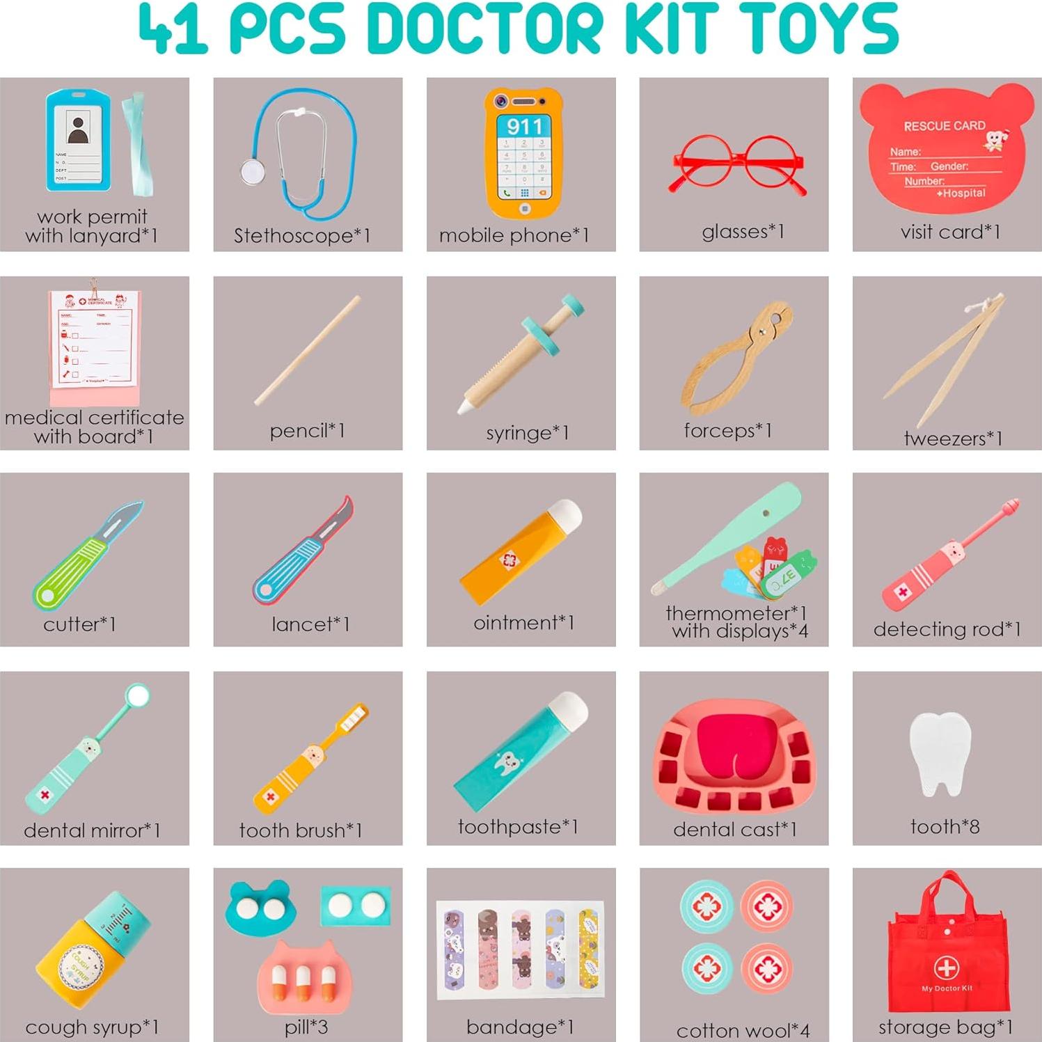 Kit Médico de Dentista de Madera ShenZhen, 41 Piezas para Niños