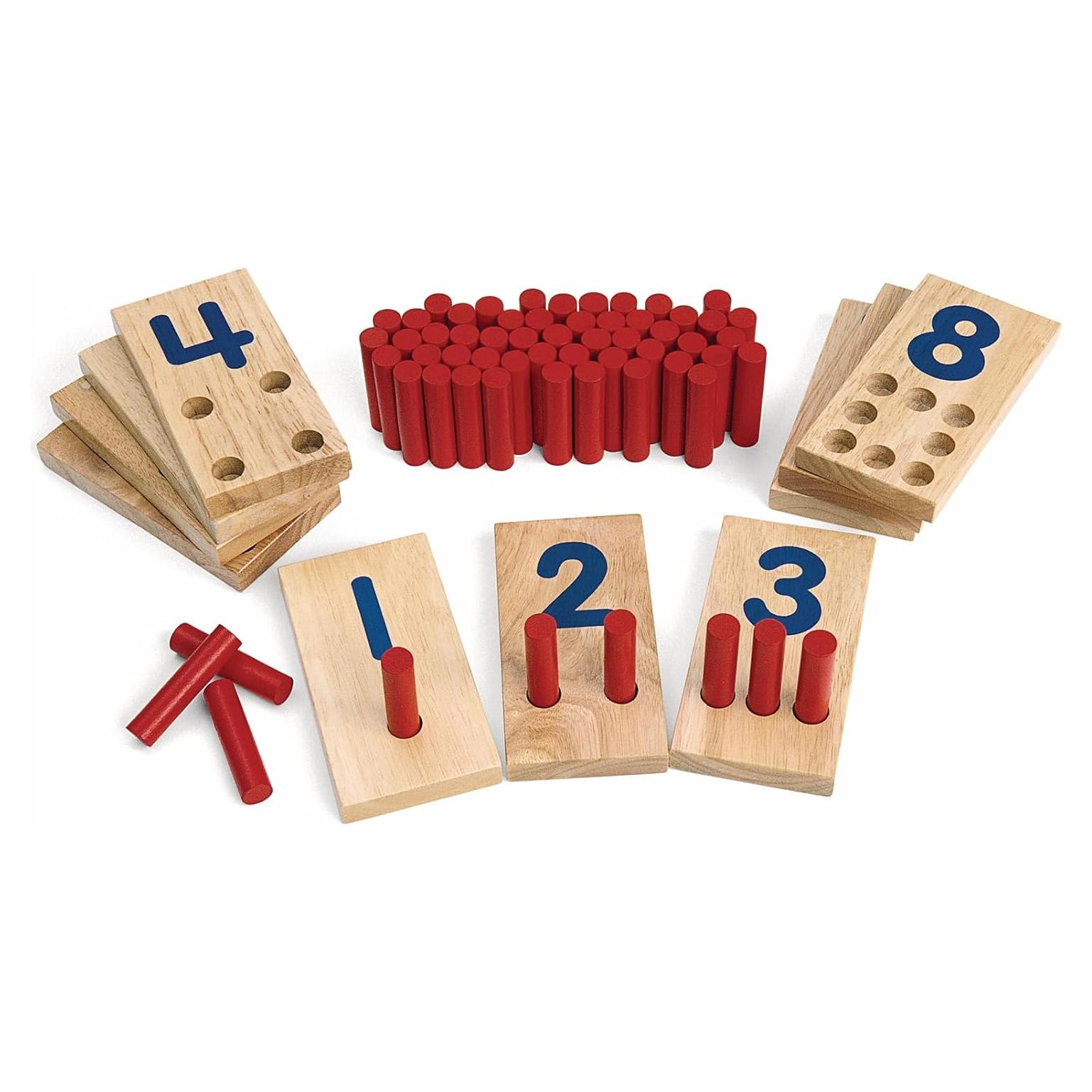 Tablero de Números Montessori Excellerations - 10 Tableros de Madera + 55 Clavos