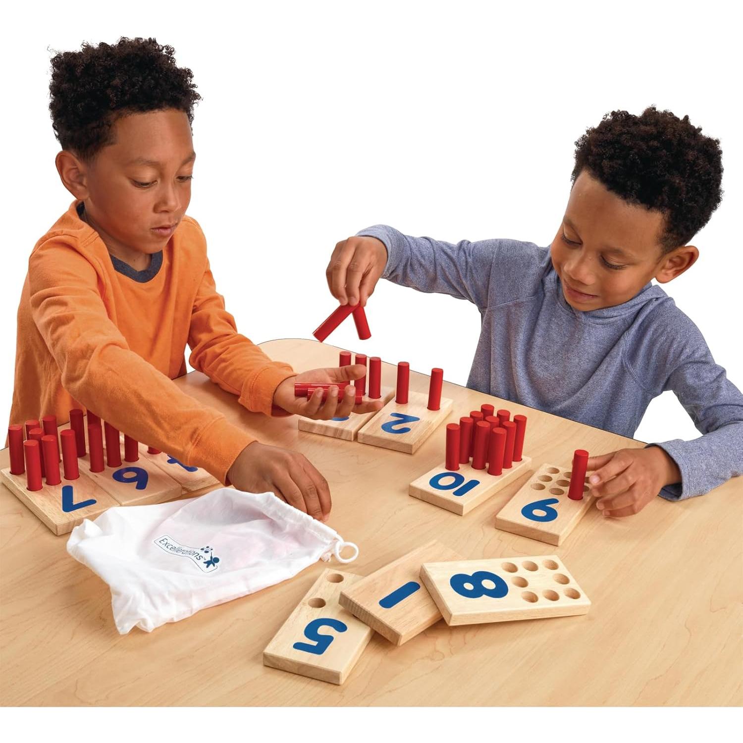 Tablero de Números Montessori Excellerations - 10 Tableros de Madera + 55 Clavos