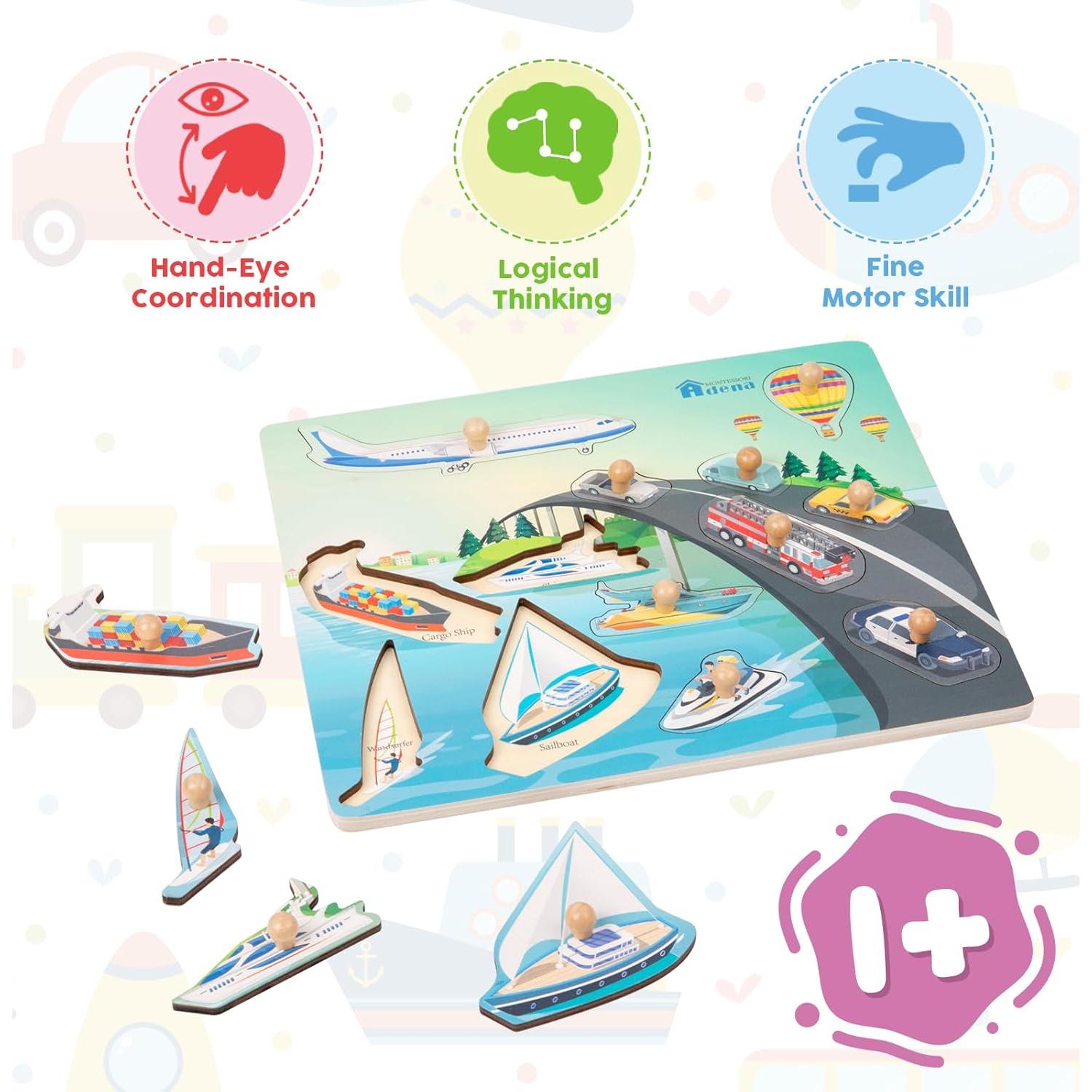 Tabla de Rompecabezas de Madera Adena Montessori 24 Formas