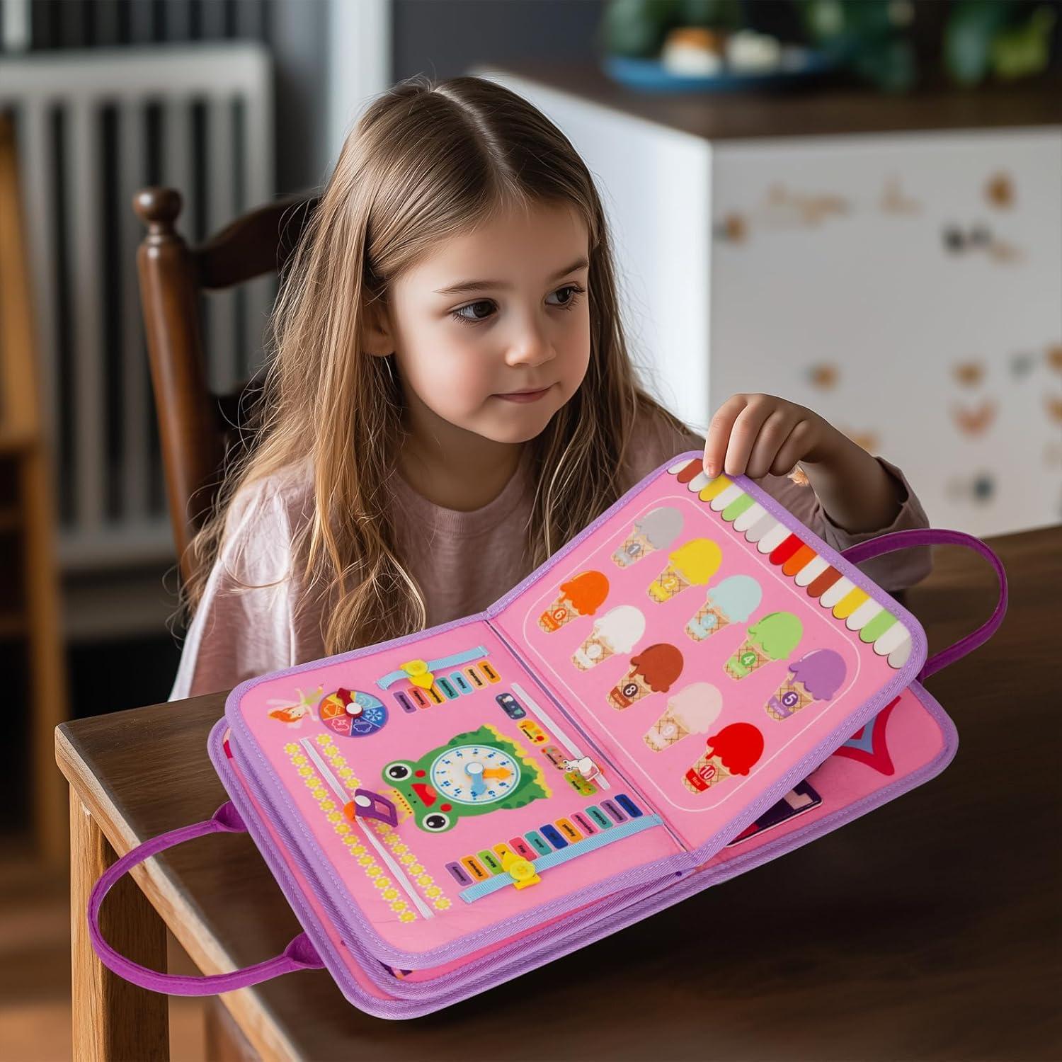 Tablero Ocupado Montessori Juguete Educativo 8 Páginas Morado