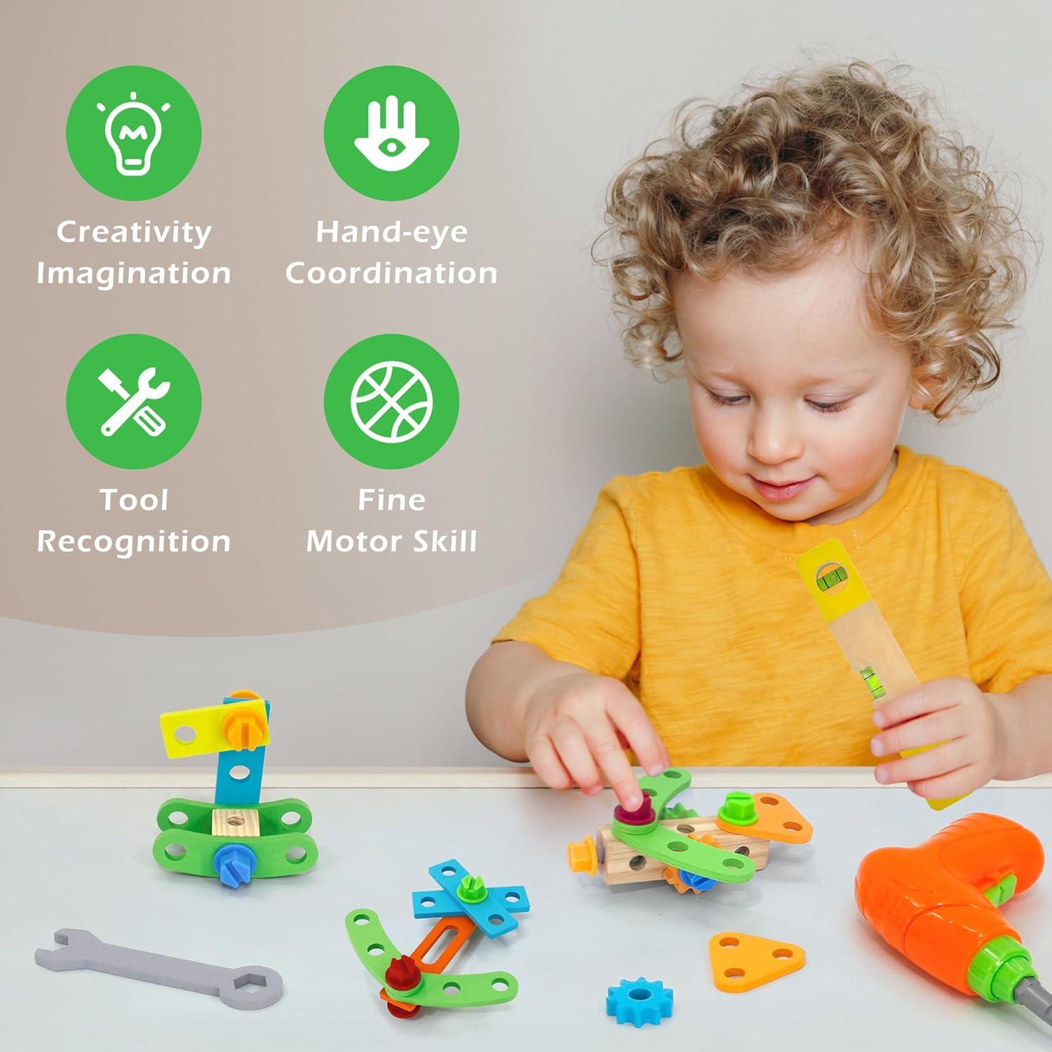 Juego de Herramientas para Niños UREDISO con Taladro Eléctrico 55 Piezas