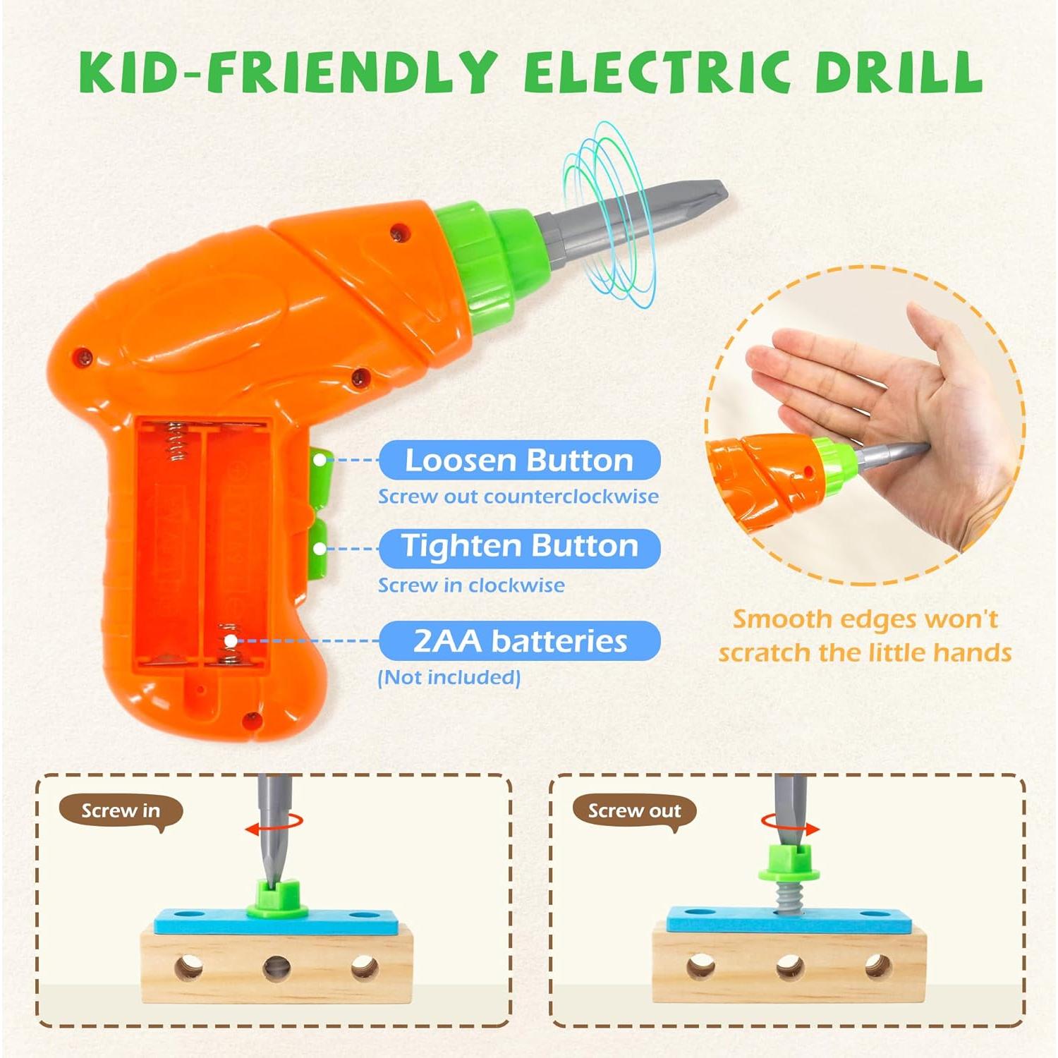 Juego de Herramientas para Niños UREDISO con Taladro Eléctrico 55 Piezas