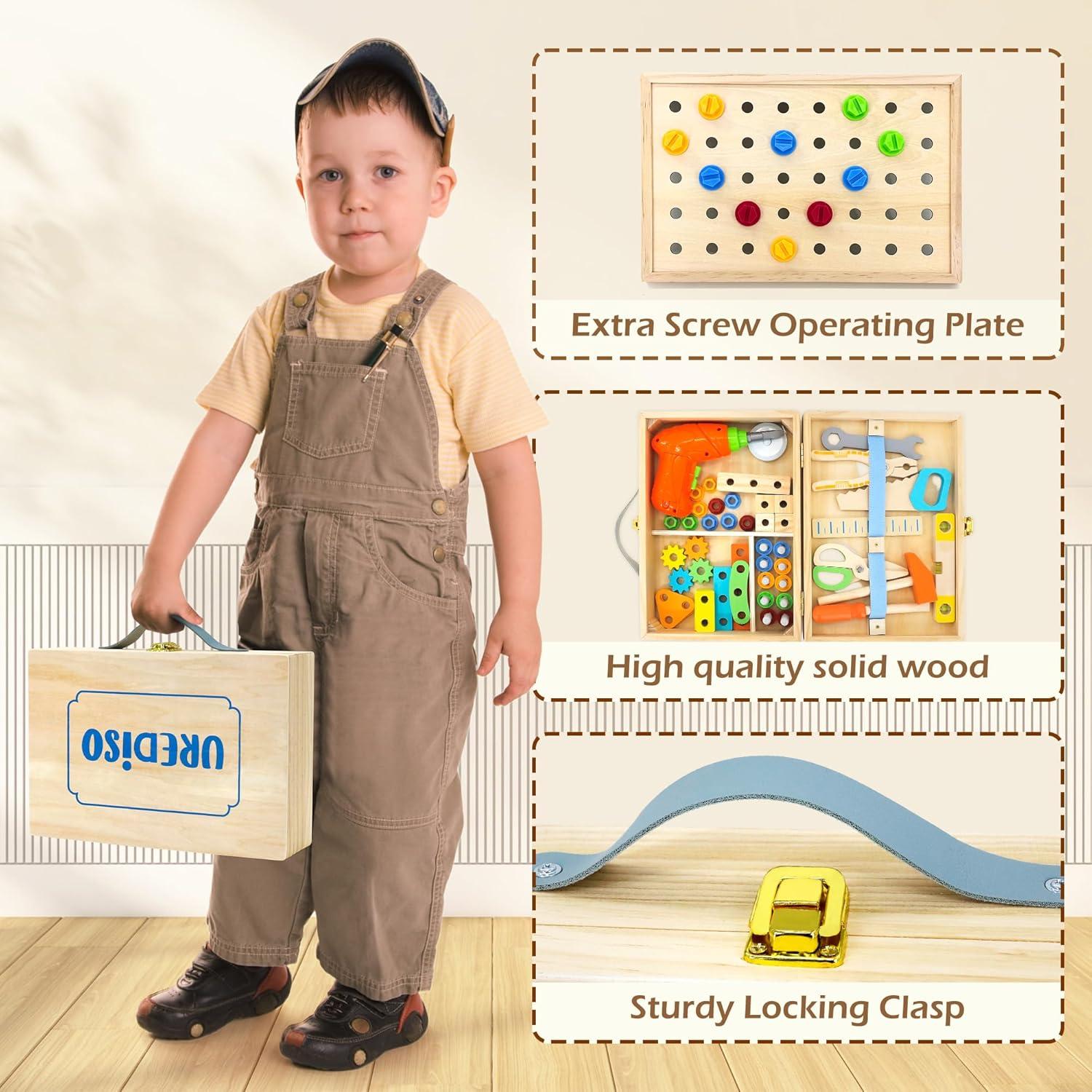 Juego de Herramientas para Niños UREDISO con Taladro Eléctrico 55 Piezas