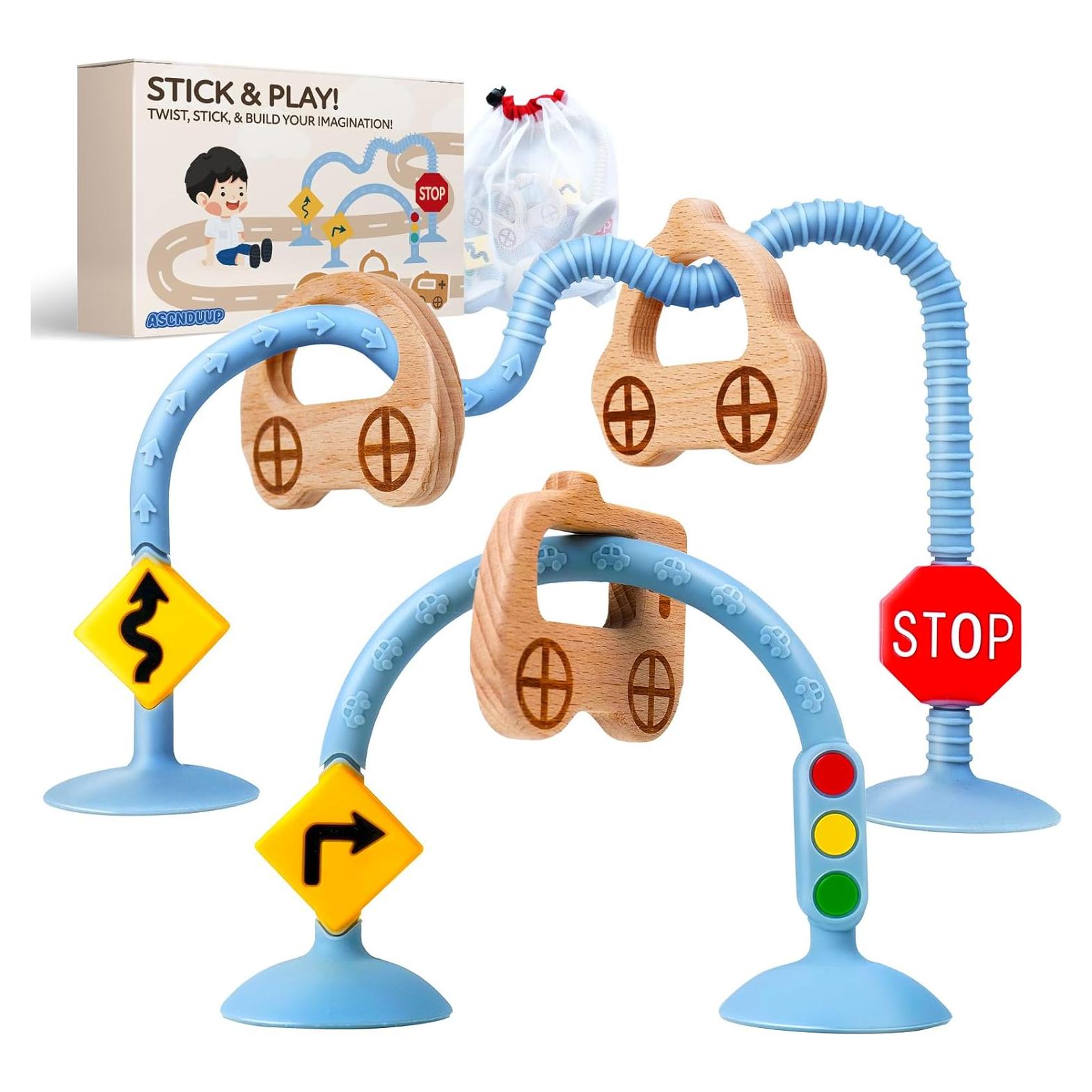 Juguete Sensorial con Ventosa para Bebés - Tráfico Azul