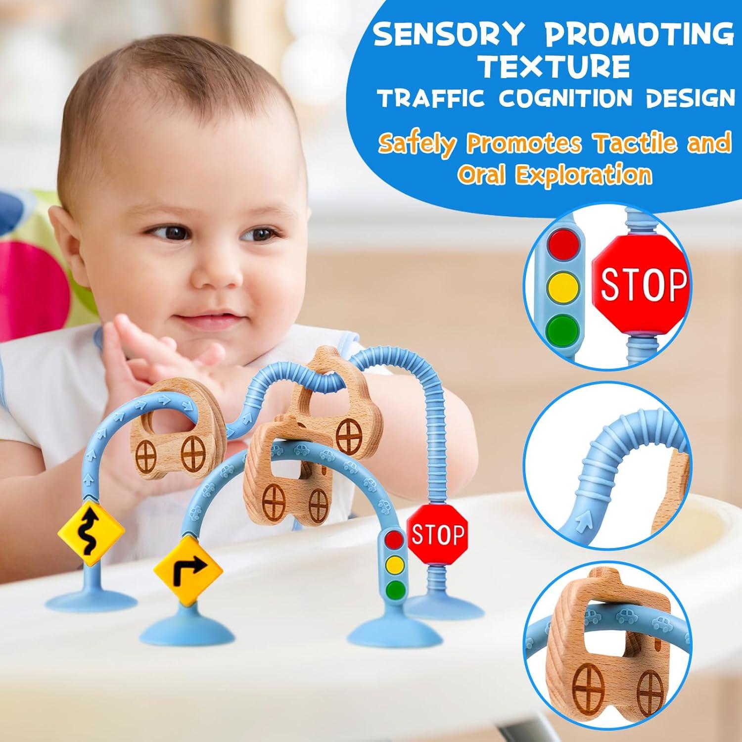 Juguete Sensorial con Ventosa para Bebés - Tráfico Azul