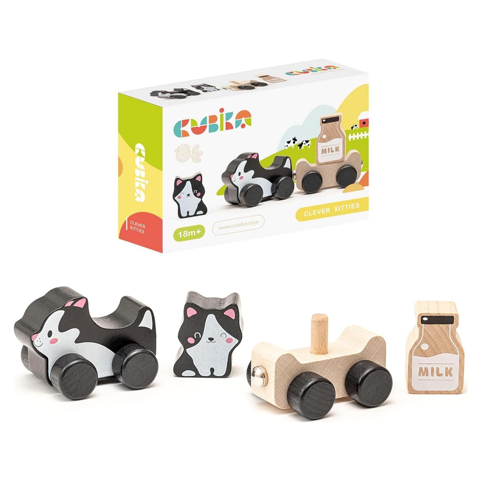 Juguete de tren de madera Clever Kitties - Montessori 18 meses