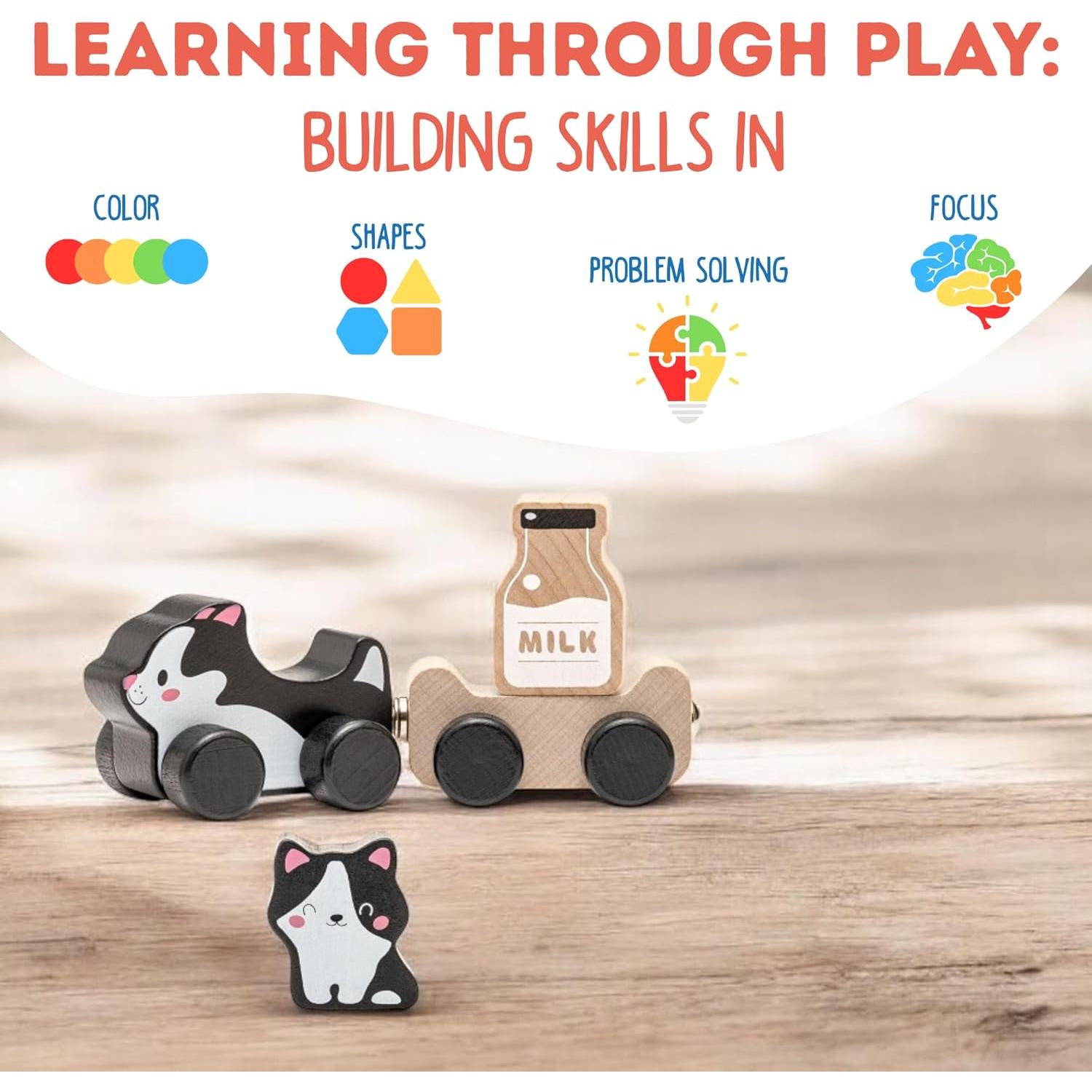 Juguete de tren de madera Clever Kitties - Montessori 18 meses