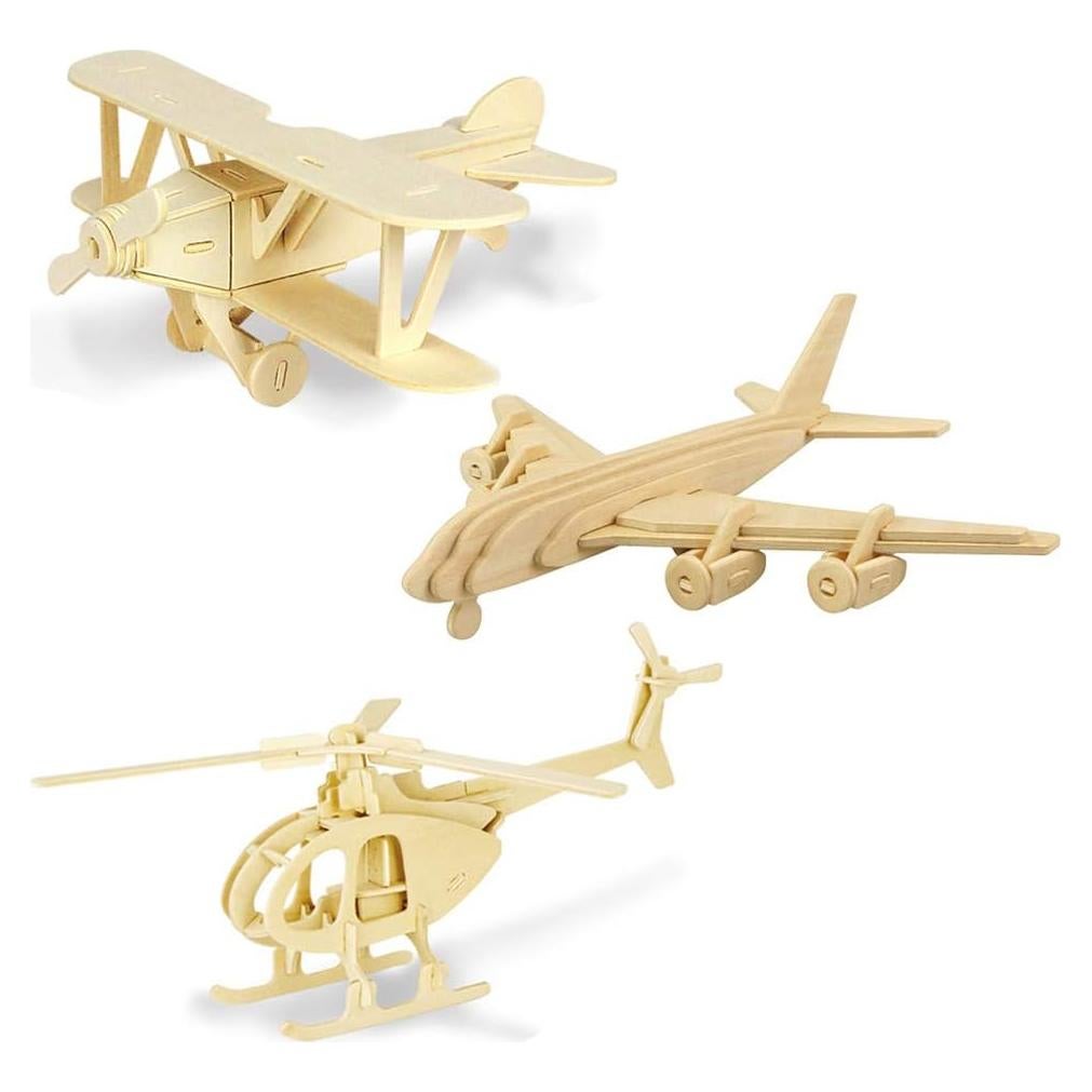Rompecabezas de Madera 3D Georgie Porgy - Biplano, Helicóptero, Avión Civil
