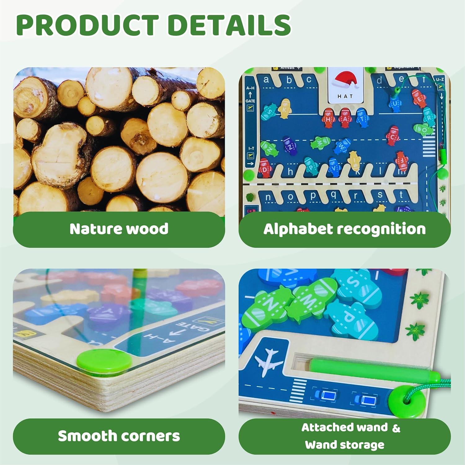 Tablero de Laberinto Alfabético Magnético FunBliss - Madera 31cm