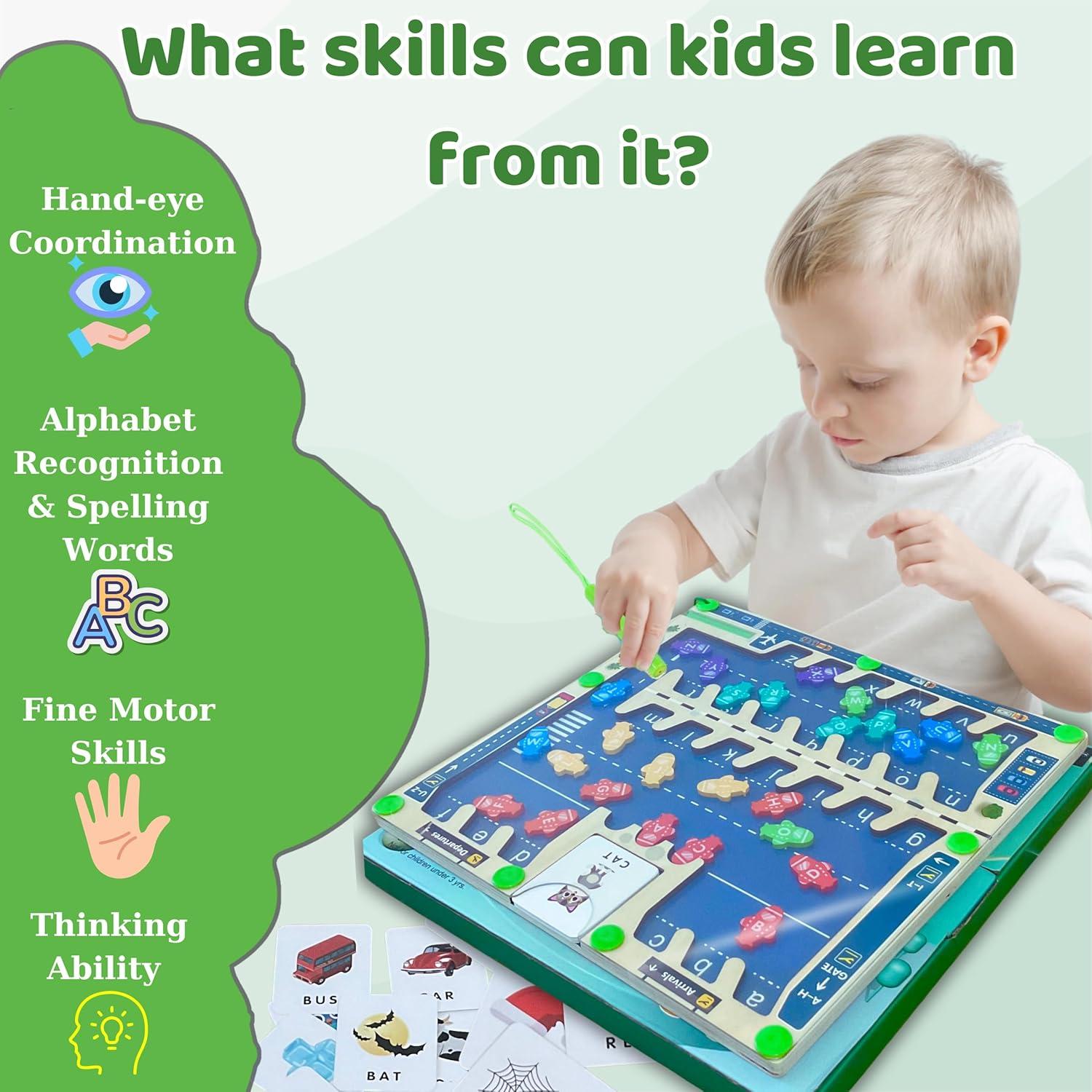 Tablero de Laberinto Alfabético Magnético FunBliss - Madera 31cm