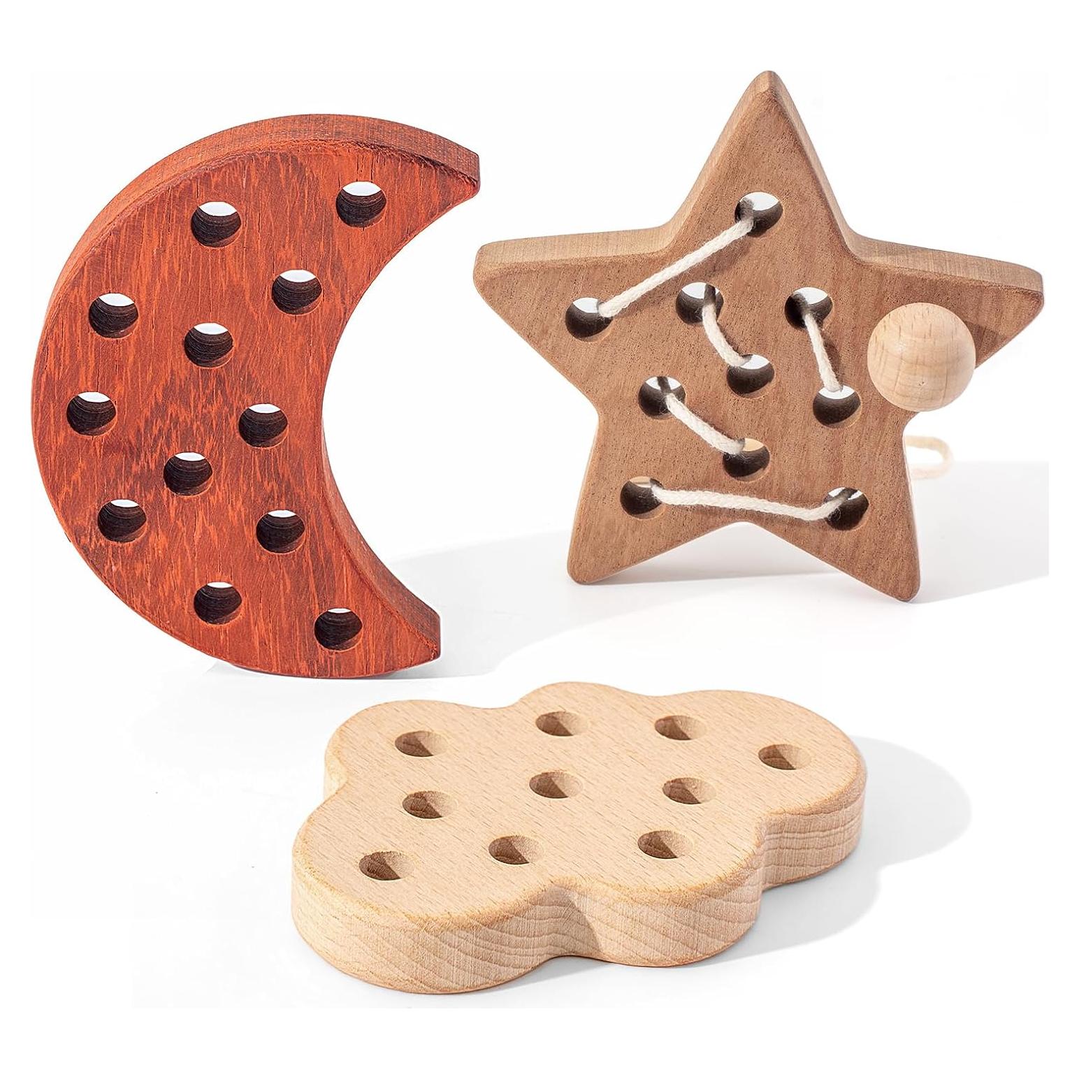 Juguete de Enhebrado Montessori FlameFlash Madera Natural 10.9cm