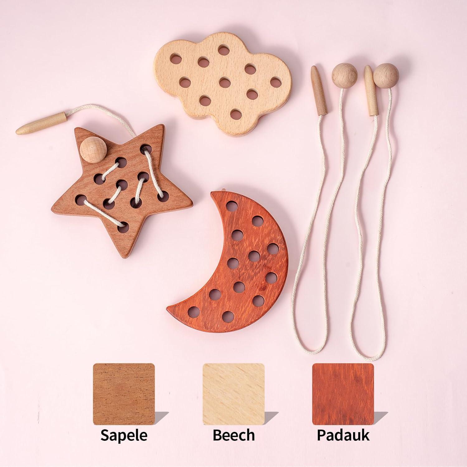 Juguete de Enhebrado Montessori FlameFlash Madera Natural 10.9cm