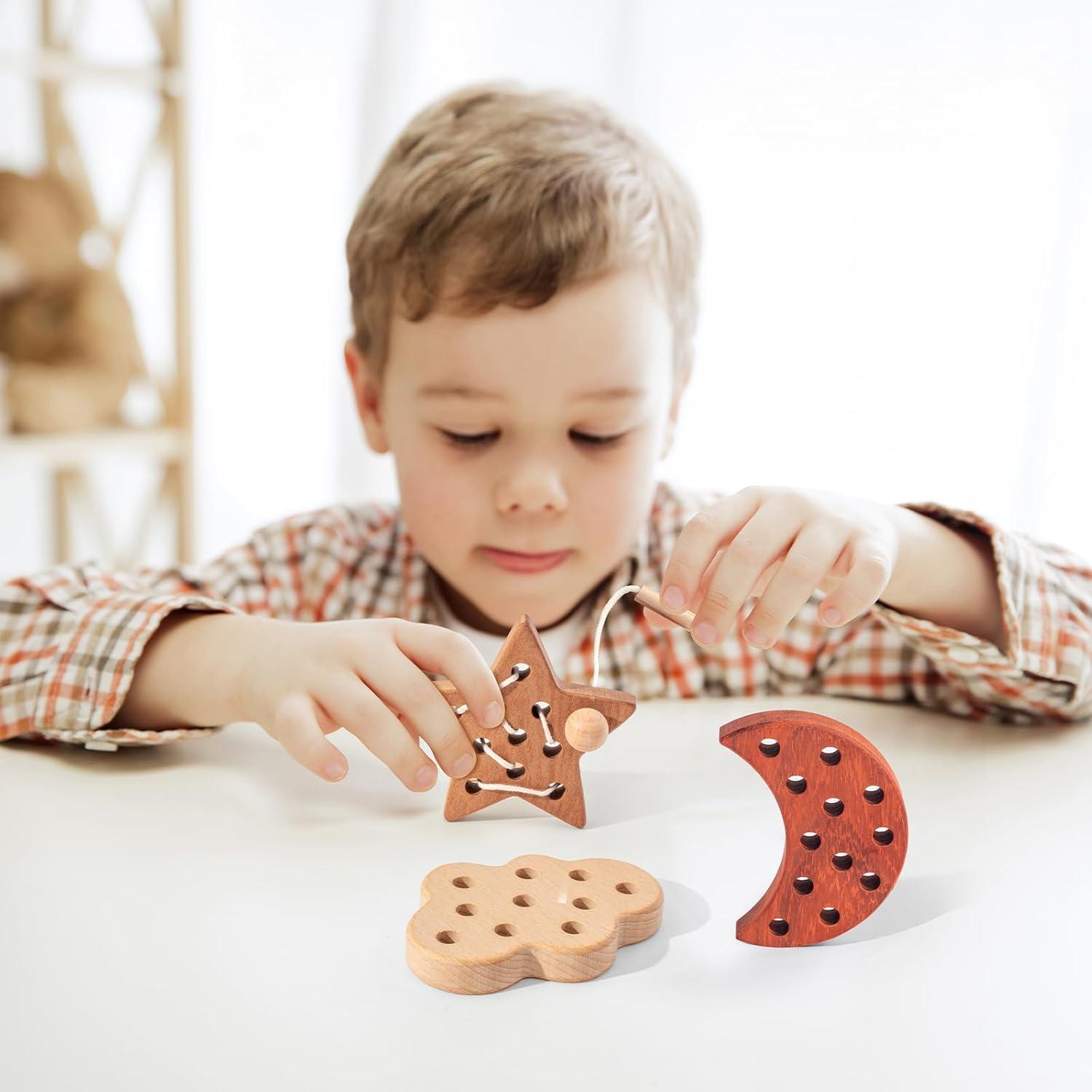 Juguete de Enhebrado Montessori FlameFlash Madera Natural 10.9cm