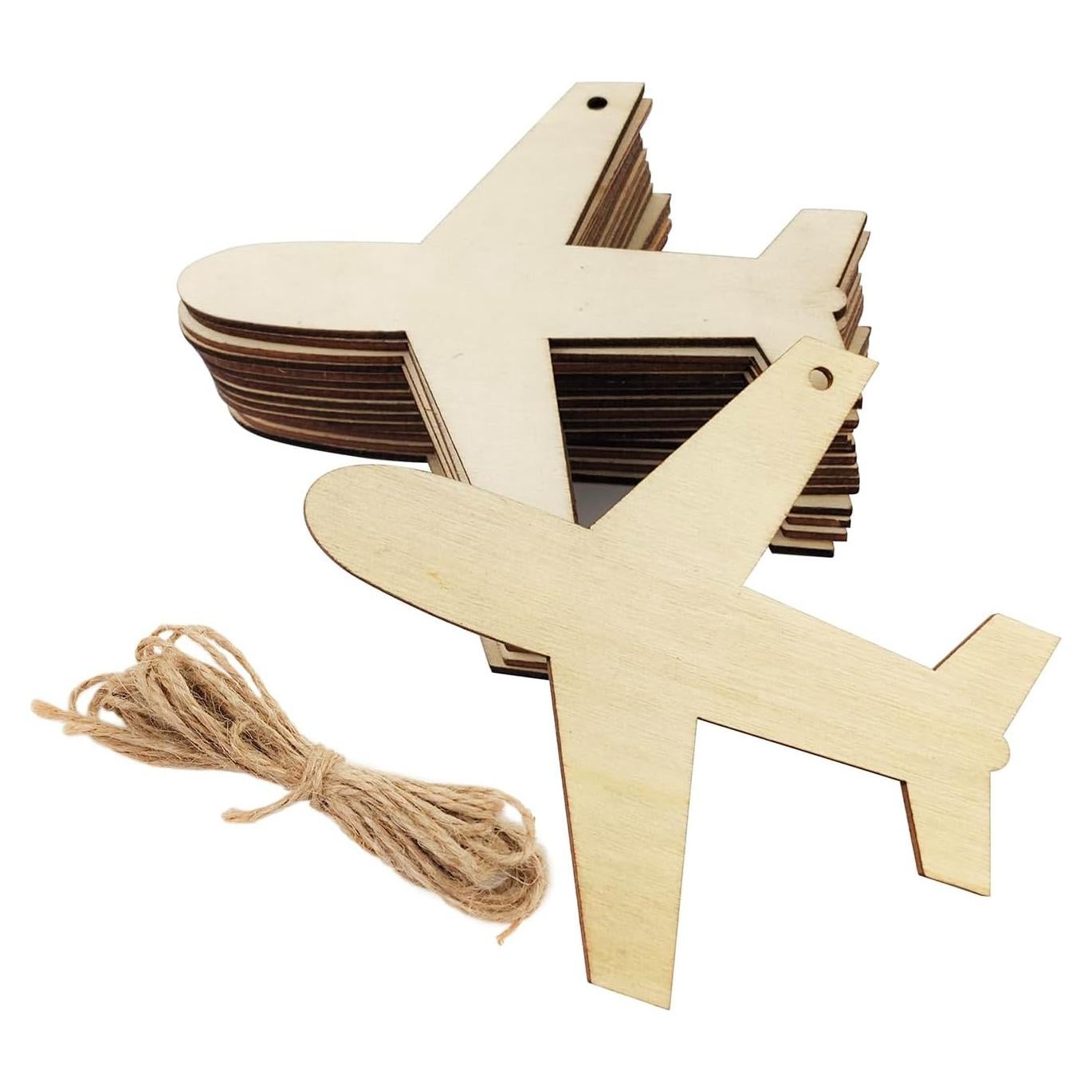 Paquete de 30 Recortes de Madera en Forma de Avión 10 cm