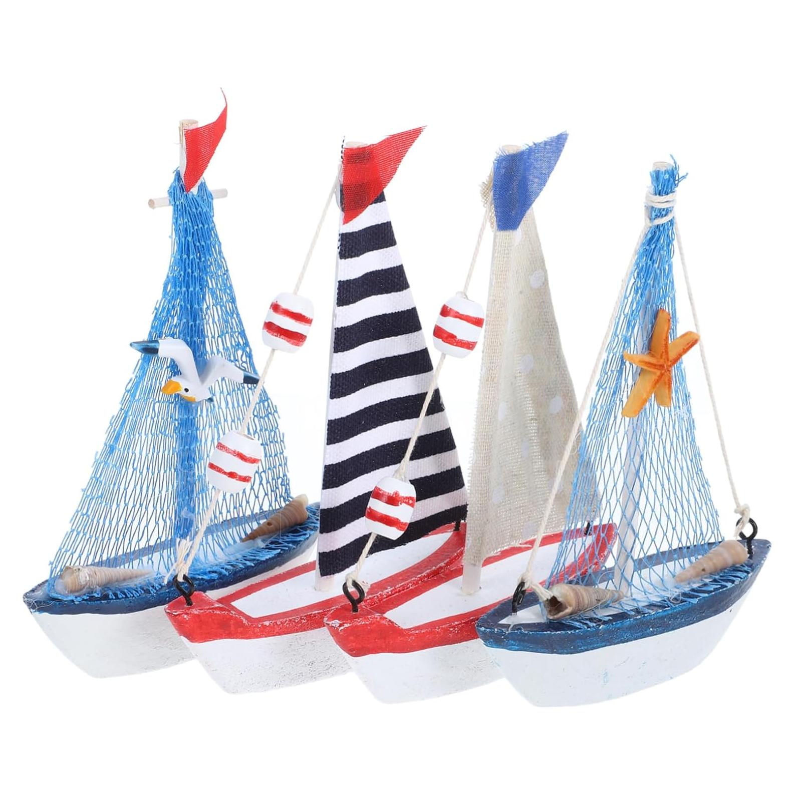 4 Piezas Decoraciones de Veleros Miniatura de Madera NUOBESTY