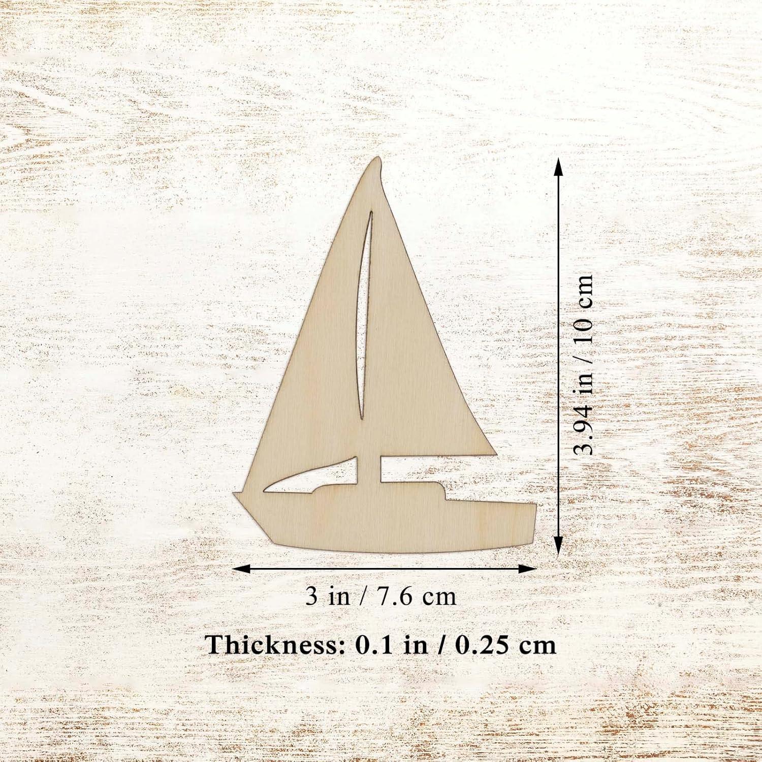 20 Recortes de Madera Nautica Creaides Barco de Vela 7.6x10 cm