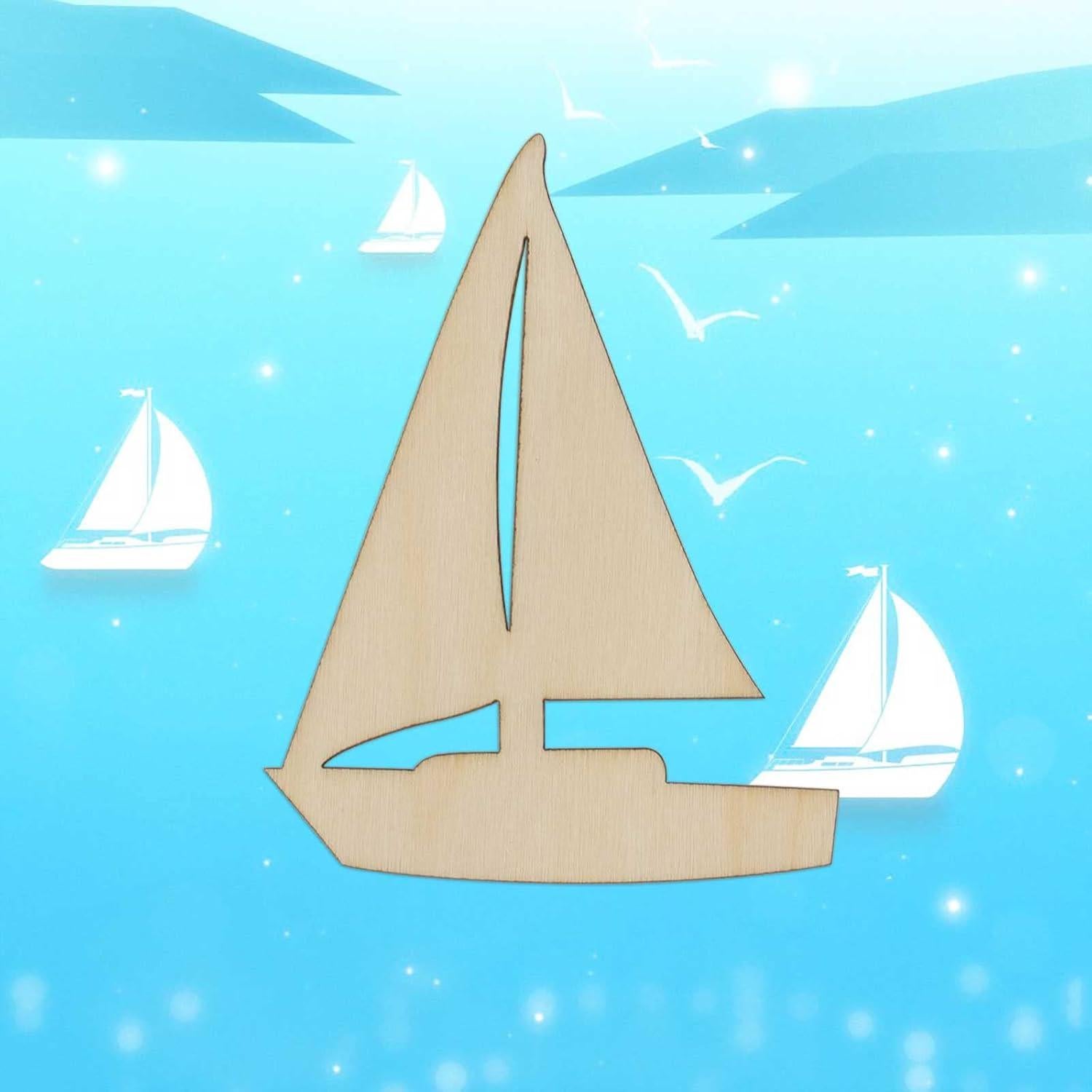 20 Recortes de Madera Nautica Creaides Barco de Vela 7.6x10 cm