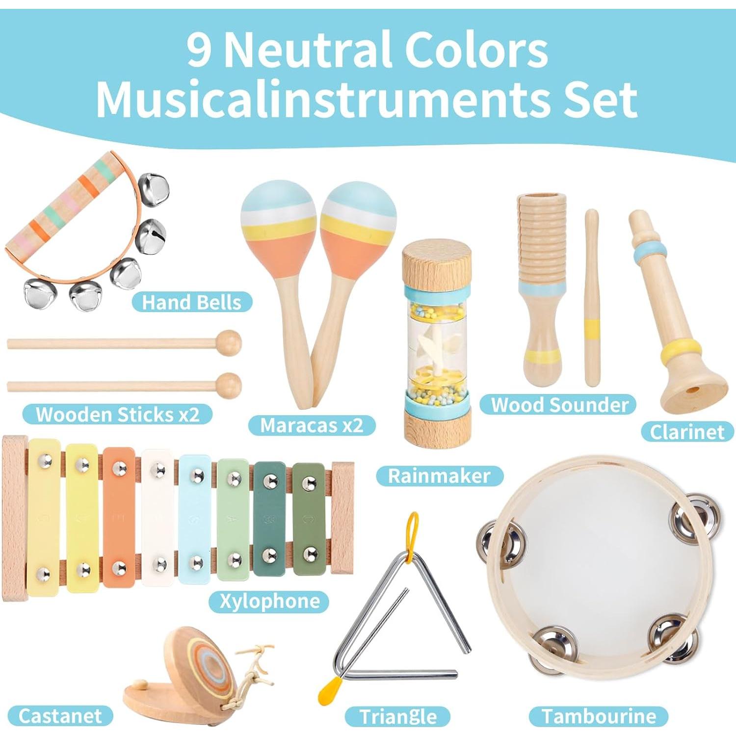 Set de Instrumentos Musicales de Madera ZJEFUNS 9 en 1 para Bebés