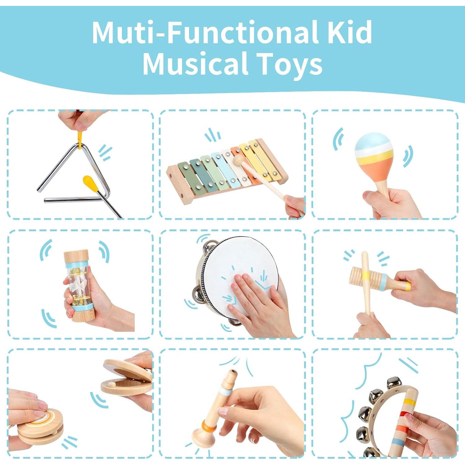 Set de Instrumentos Musicales de Madera ZJEFUNS 9 en 1 para Bebés