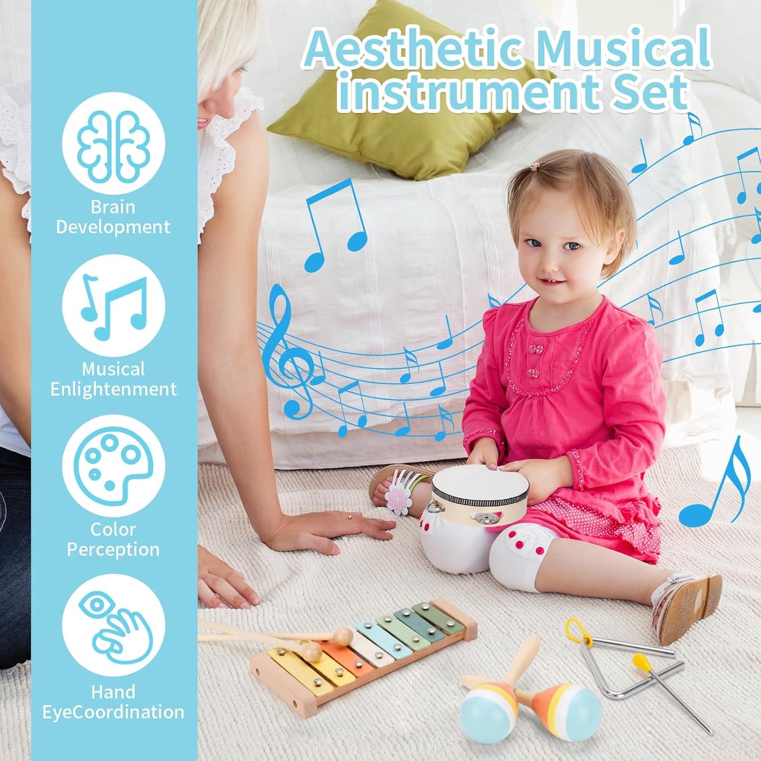 Set de Instrumentos Musicales de Madera ZJEFUNS 9 en 1 para Bebés