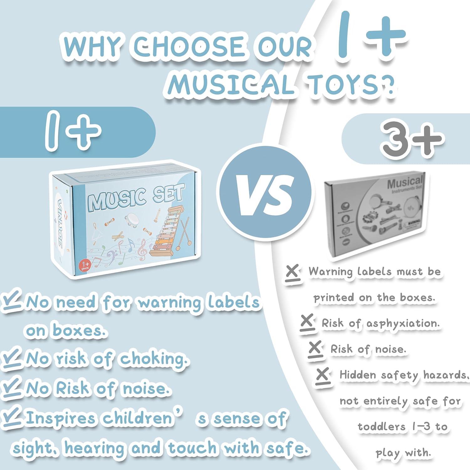 Set de Instrumentos Musicales de Madera VINJOE para Bebés 1-3 Años