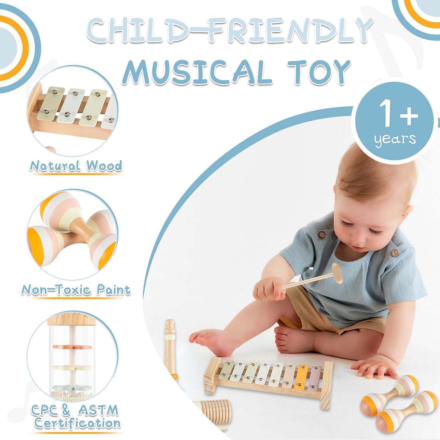 Set de Instrumentos Musicales de Madera VINJOE para Bebés 1-3 Años