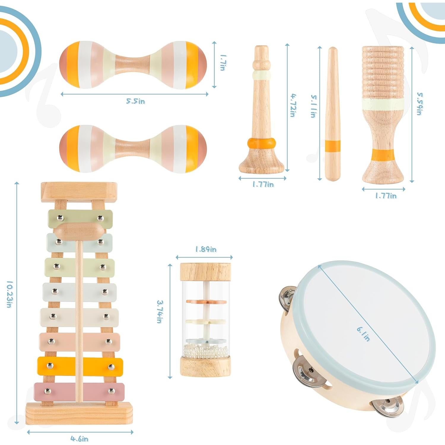 Set de Instrumentos Musicales de Madera VINJOE para Bebés 1-3 Años