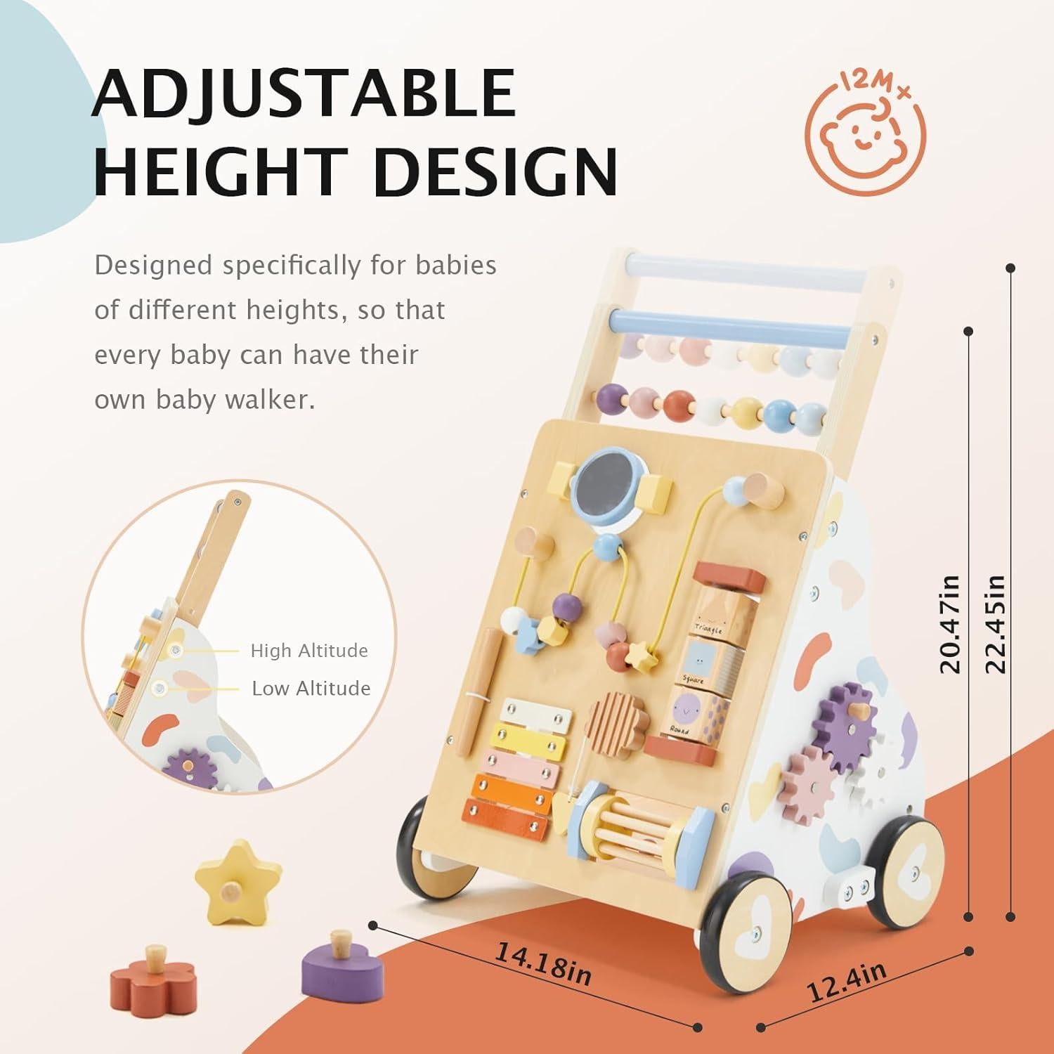 Andador de Madera Montessori para Bebés 12M+ Ajustable