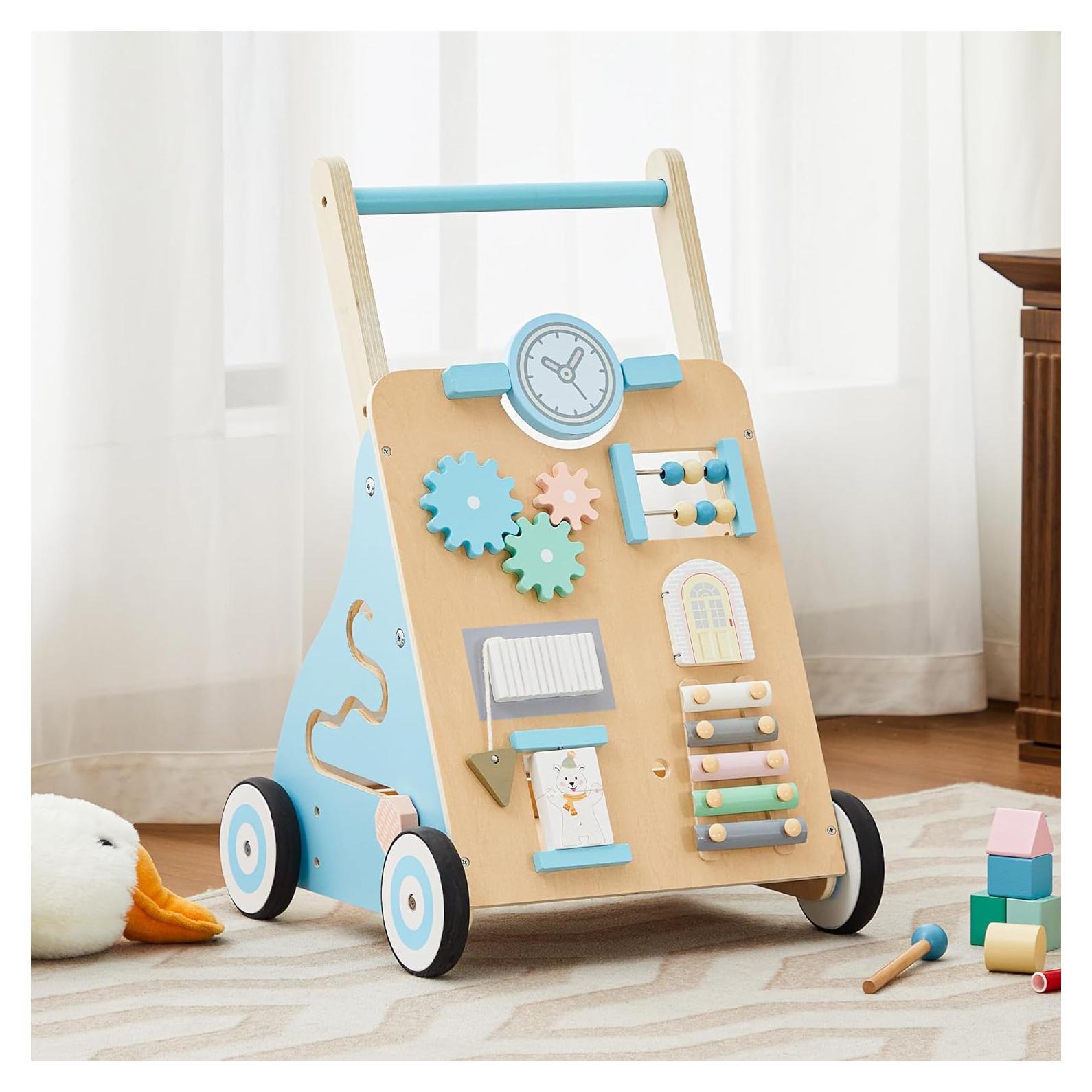 Andador de Madera Tltaroni Ajustable para Bebés 6-12 Meses Azul