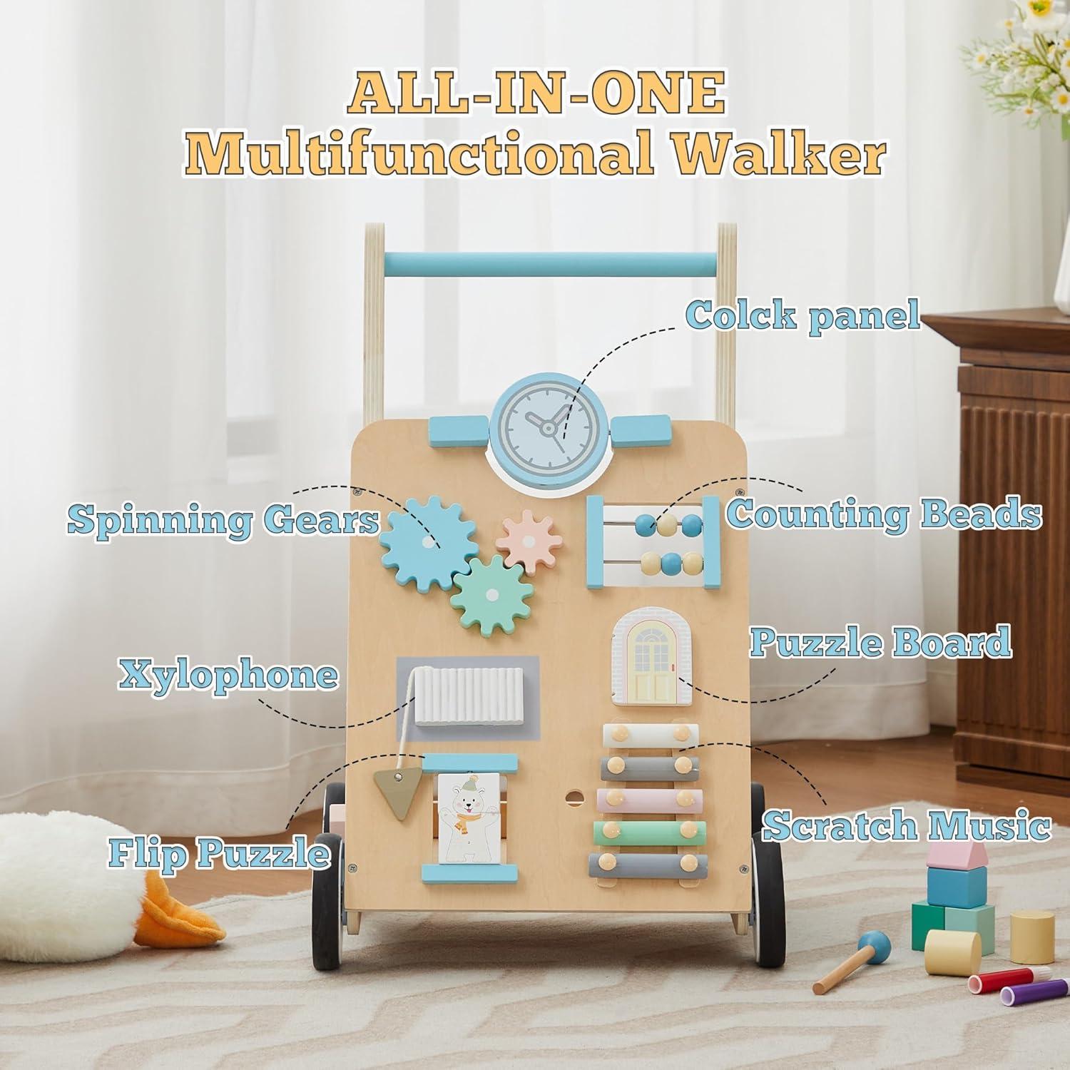 Andador de Madera Tltaroni Ajustable para Bebés 6-12 Meses Azul