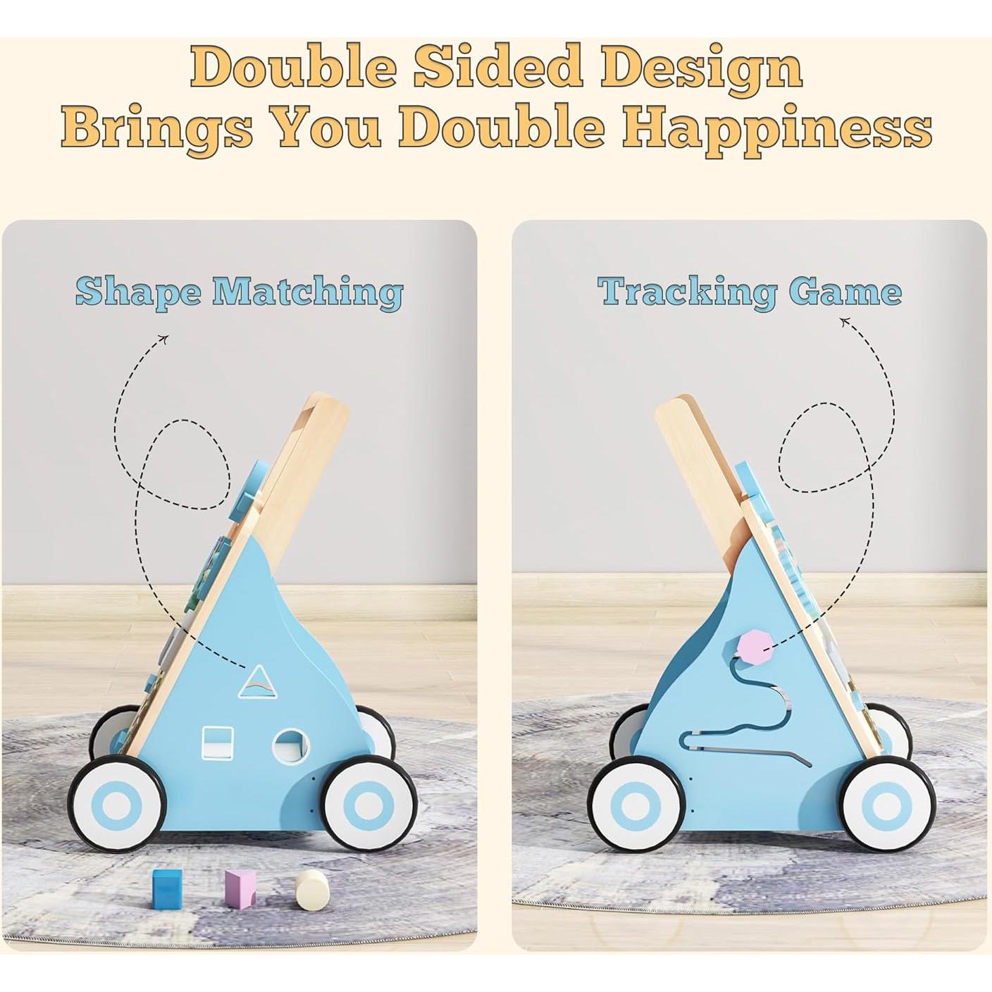 Andador de Madera Tltaroni Ajustable para Bebés 6-12 Meses Azul