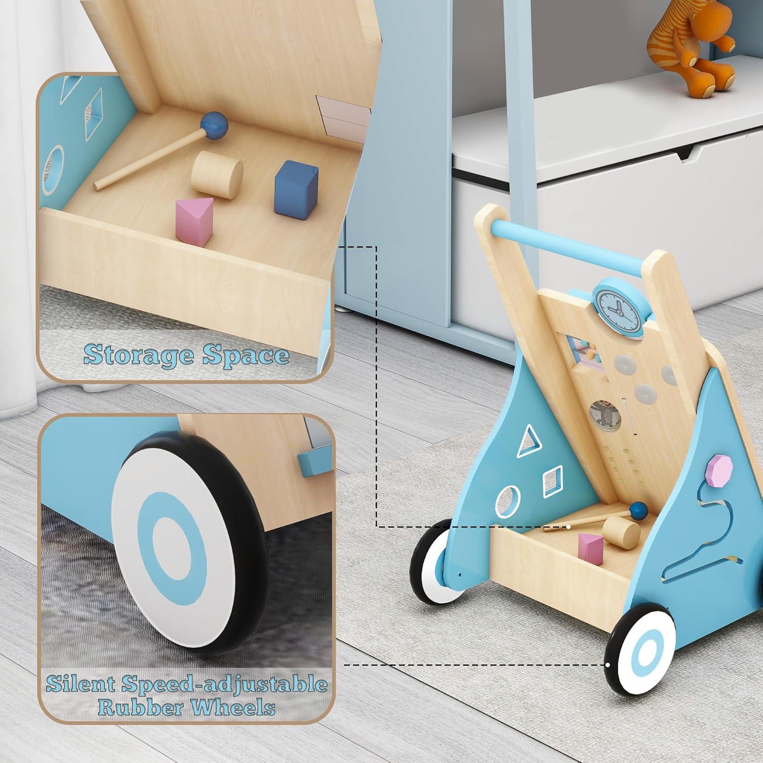 Andador de Madera Tltaroni Ajustable para Bebés 6-12 Meses Azul