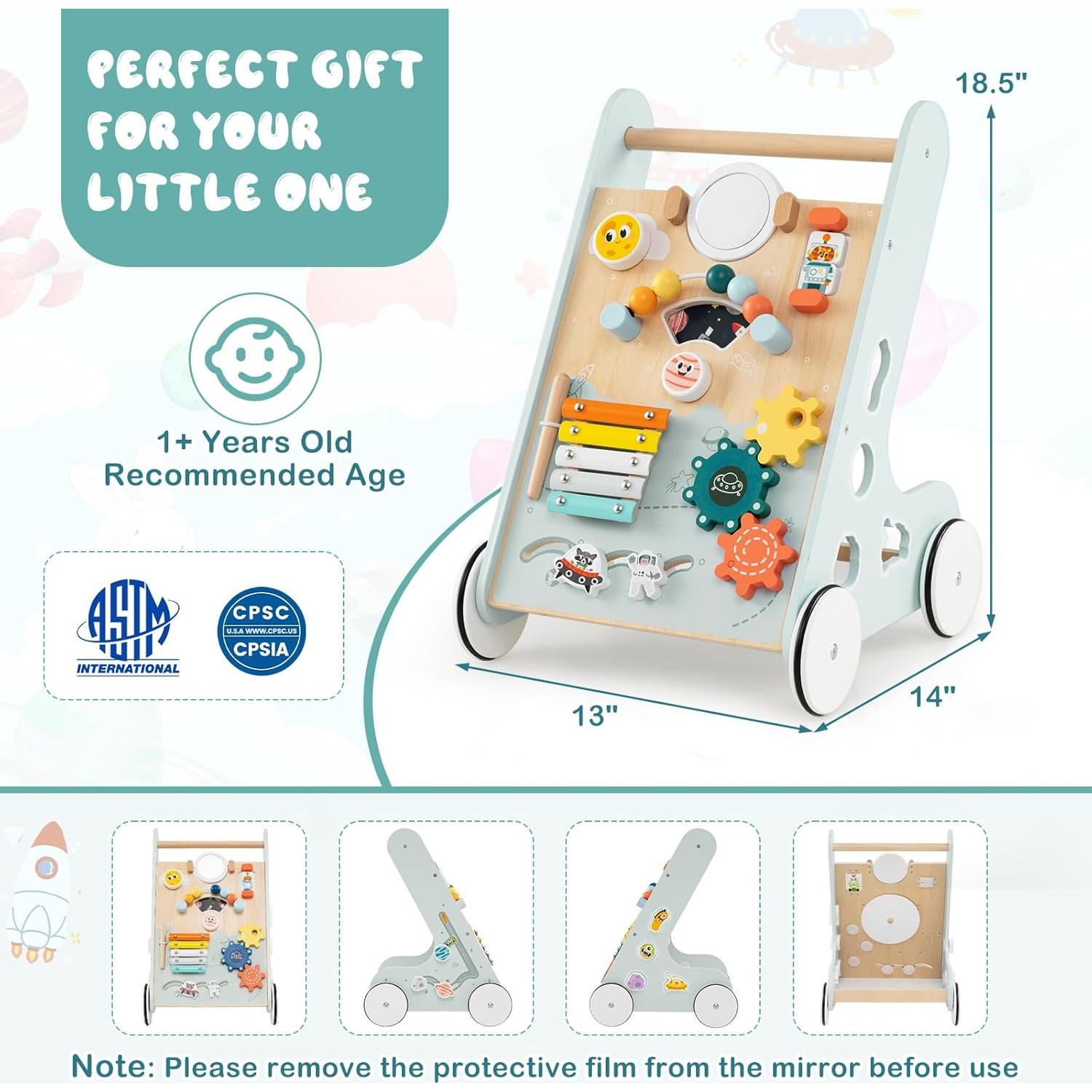 Caminador de Madera BABY JOY Verde 8-en-1 para Aprender a Caminar