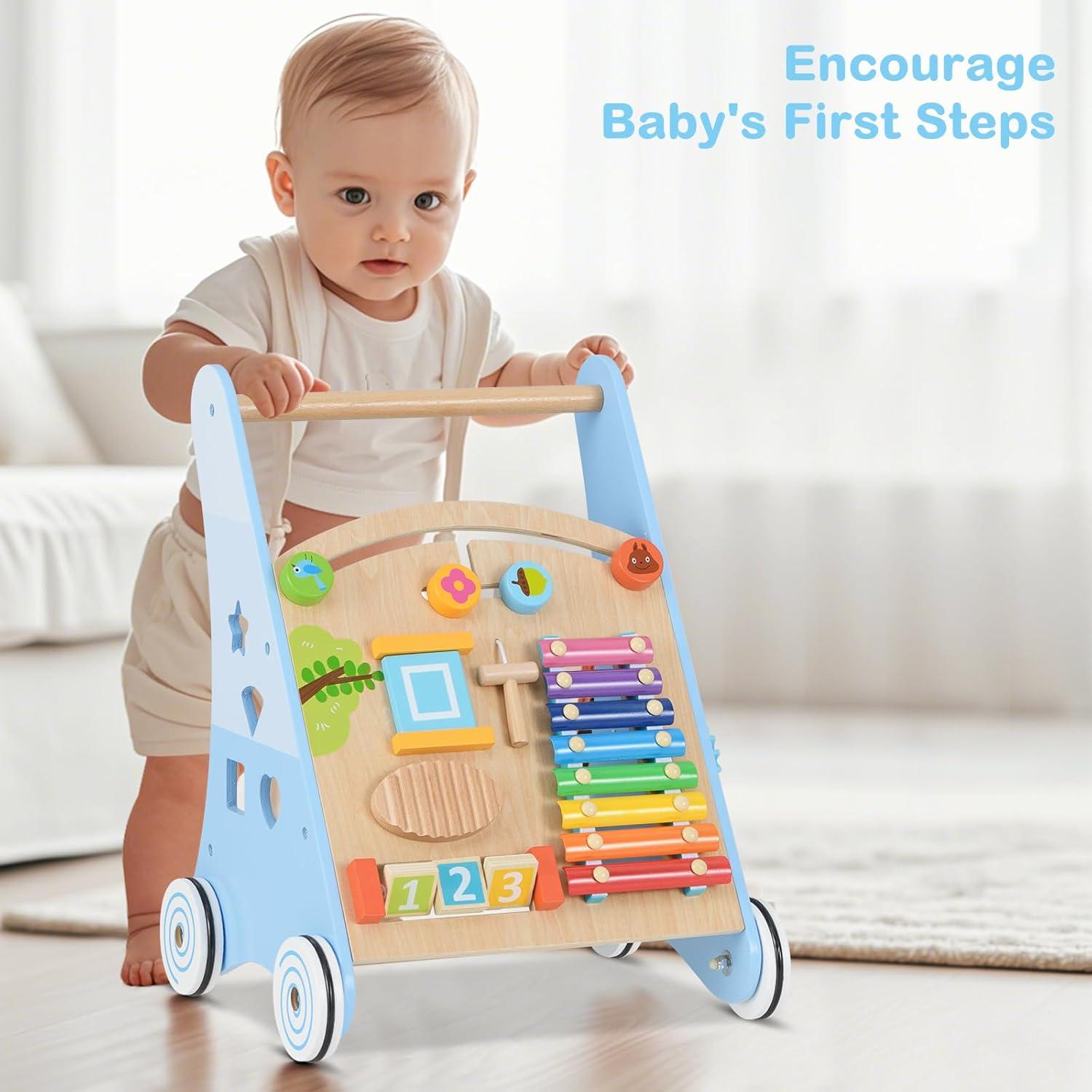 Andador de Madera INFANS Montessori 9 en 1 para Bebés Azul